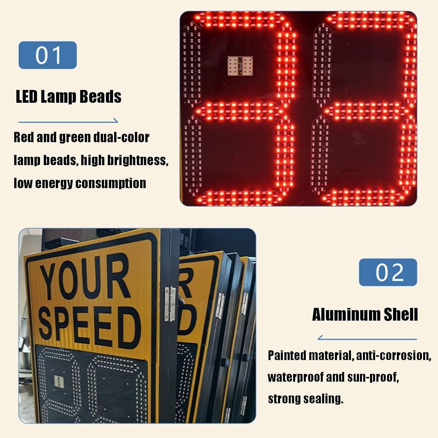 Solar Speed Display Radar Traffic Sign, Speed Measurement Radar Feedback Sign Road Safety Speed Limit Detector with Accessories(60 * 90cm)