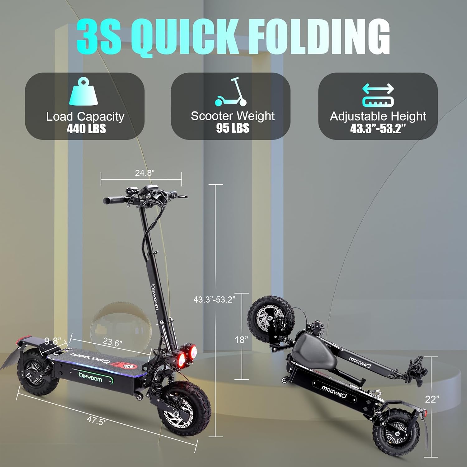 Fast Electric Scooter Adults, 1200W/5600W Off Road E Scooter, 35/50 Miles Long Range, 35/50 MPH Top Speed, 10/11