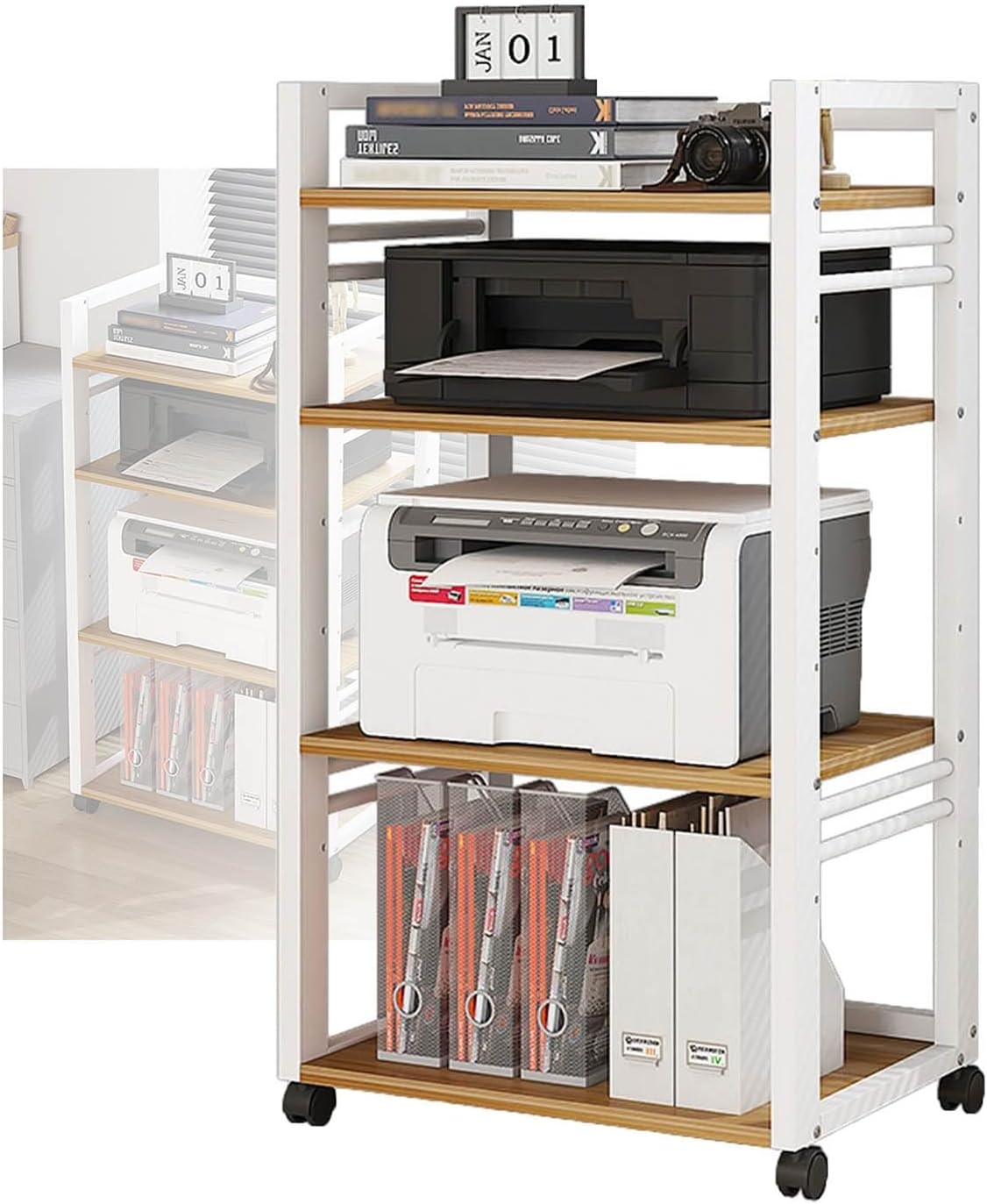 YLQFGUVWK 4 Tiers AV Media Stand Player CD DVD Holder Mobile Printer Stand Media Cabinet for Home/Office/Audio Video/DJ/Theater