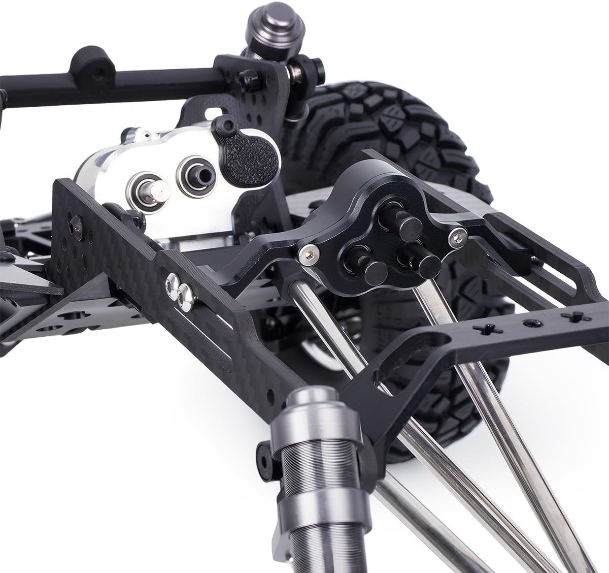 High Clearance Carbon Fiber LCG Chassis Kit with Transmission Shocks Absorbers for 1/10 RC Crawler Cheater Rigs SCX10 II (Full Chassis Kit)