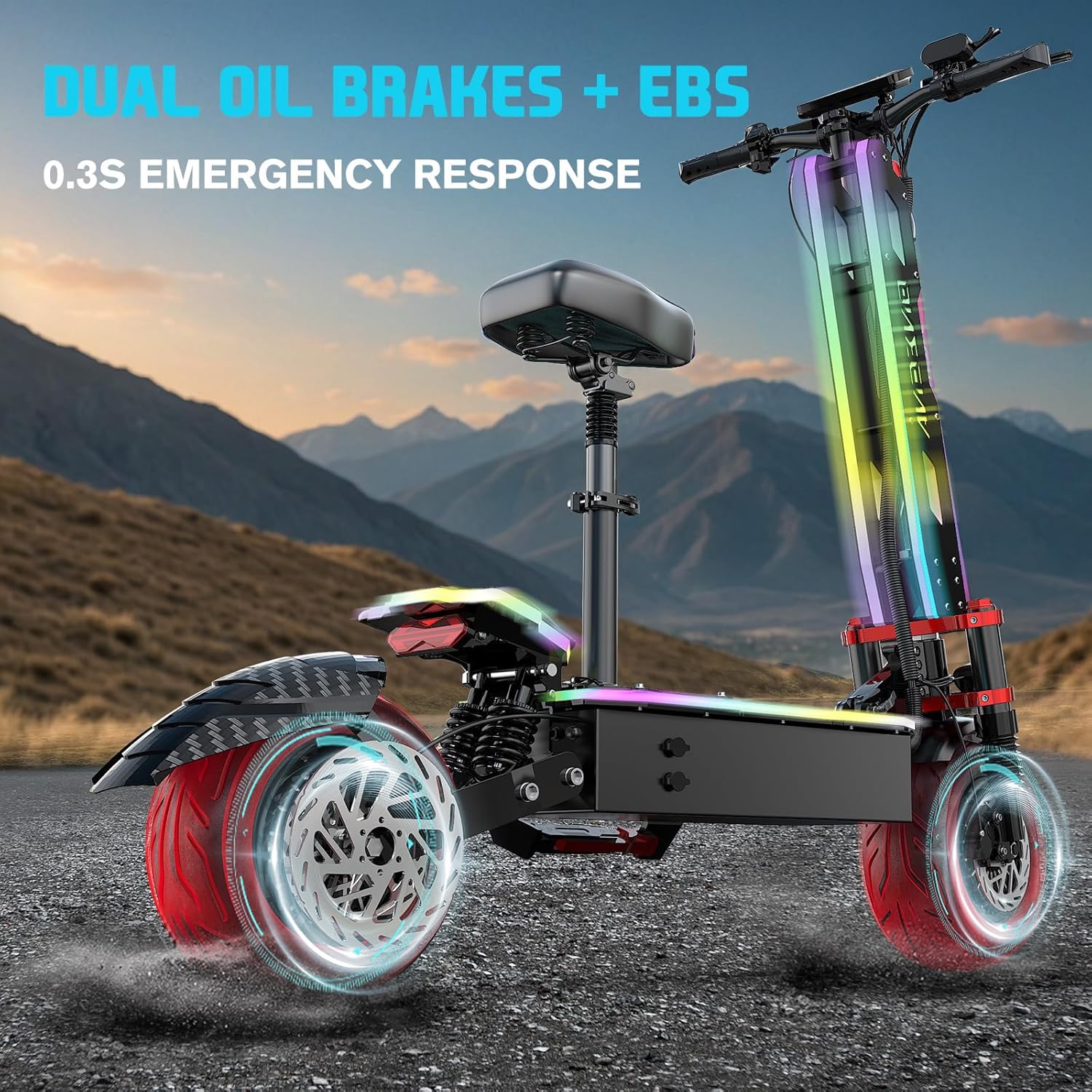 Electric Scooter Adults, Fast 34/45/55Mph E-Scooter for Adult and Teens, 40/55/70 Miles Long Rang, 10/11/12 Inch Off-Road Tires, Portable and Foldable Escooter Commuter