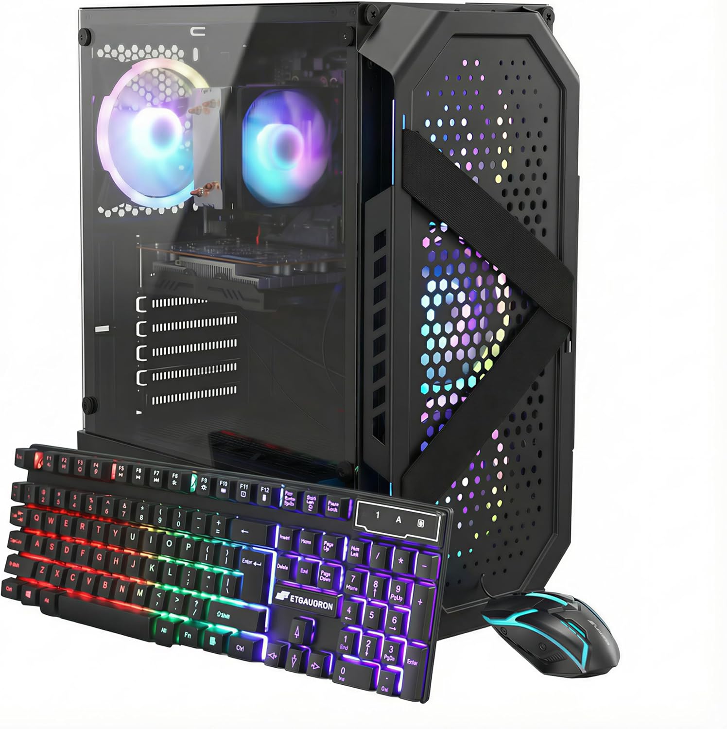 STGAubron Gaming PC Desktop Computer, AMD Ryzen 5 5500 up to 4.2G, Radeon RX 6500 4G, 16GB DDR4, 512GB SSD, WiFi 6, BT 5.2, RGB Fan x4, Windows 11 Home