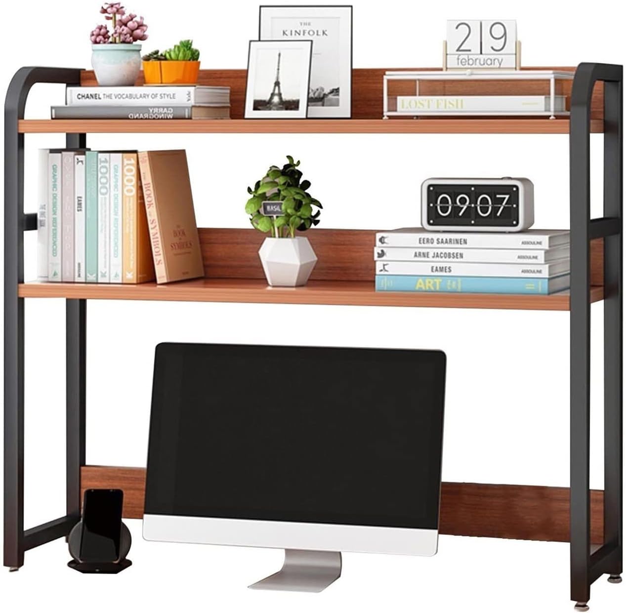GUODDM 2 Tier Desk Shelf - Computer Desktop Bookcase, Multi-Function Free Standing Bookshelf, Wood Display Shelf Storage Rack Organizer, for Home Dorm Office Supplies (Size : 135 * 20 * 84cm)