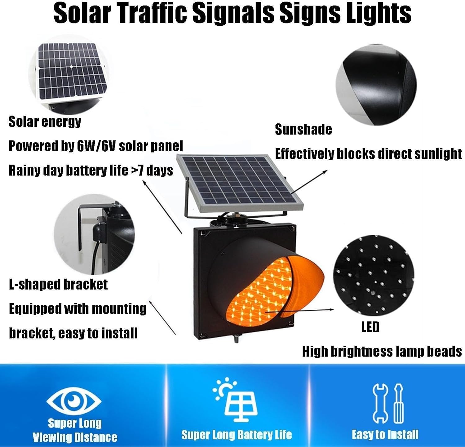 Solar LED Traffic Light with Solar Panel for car Traffic Warning, IP65 Waterproof(20cm)
