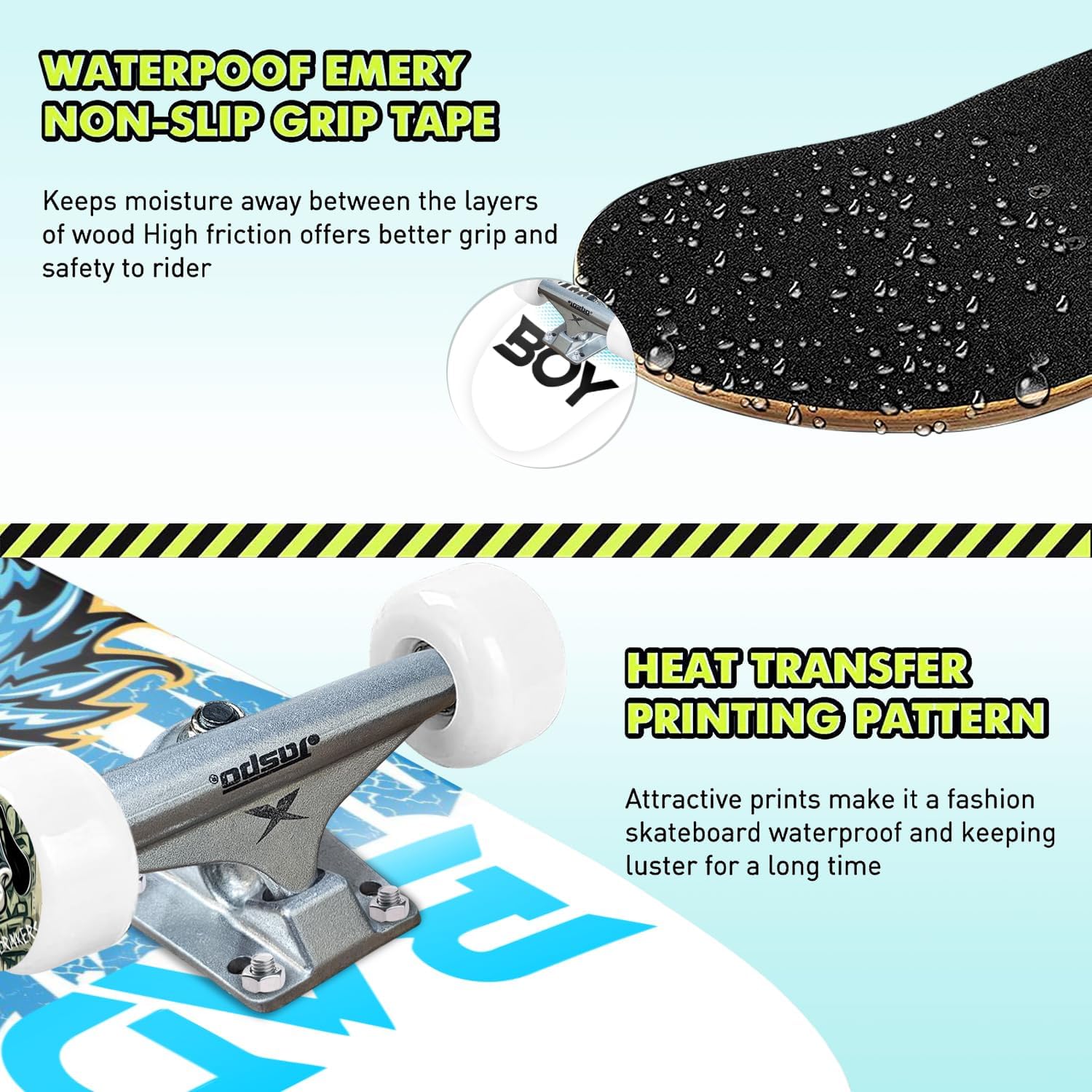 Jaspo Street King Skateboard for Adults & Kids - 7-Layer Canadian Maple Wood Deck, 31