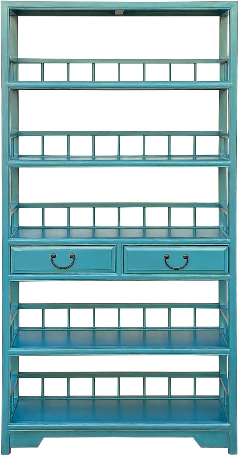 orientliving Turquoise Fountain Blue 5 Shelves 2 Drawers Bookcase Display Cabinet Acs7829