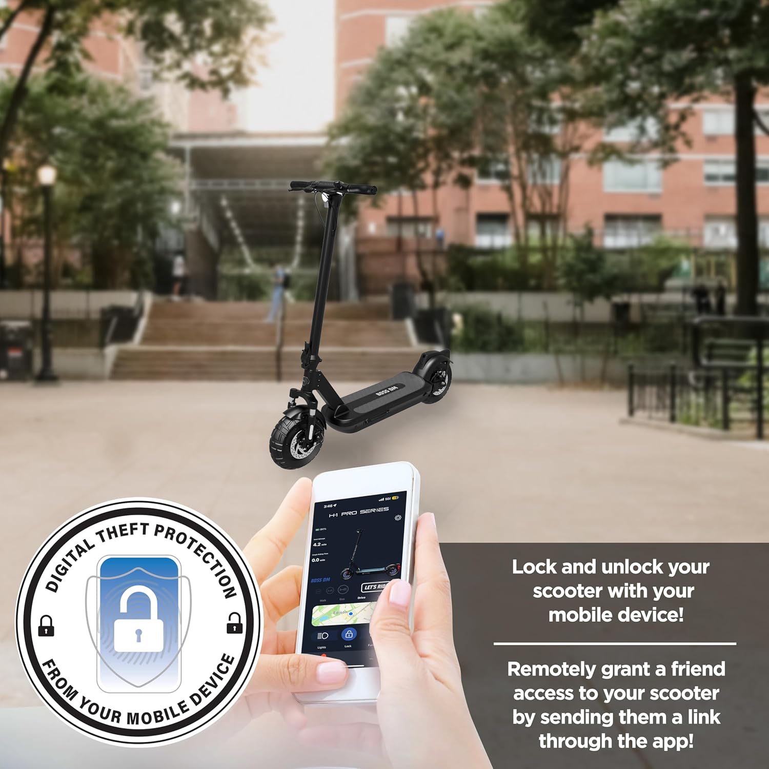 H-1 Pro Series Boss Dual Motor Foldable Electric Scooter with 1,600W Motor, 28 mph Max Speed, 10” Self-Sealing Tubeless Tires, and 40 Mile Range