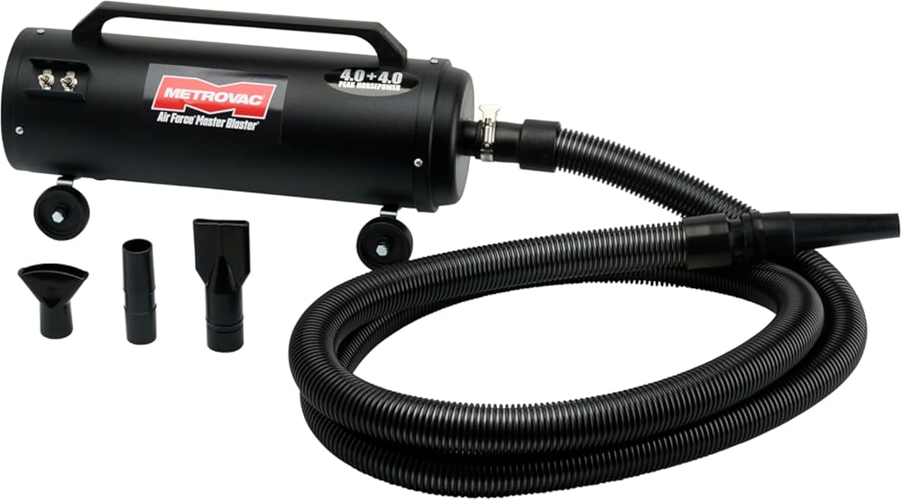 METROVAC MB-3 Air Force Blaster Pet Dryer, Professional Blower, Efficient Cleaner, 4.0 Peak HP Twin Fan Motors 120V, 10 Ft Commercial Hose, 2 Speed