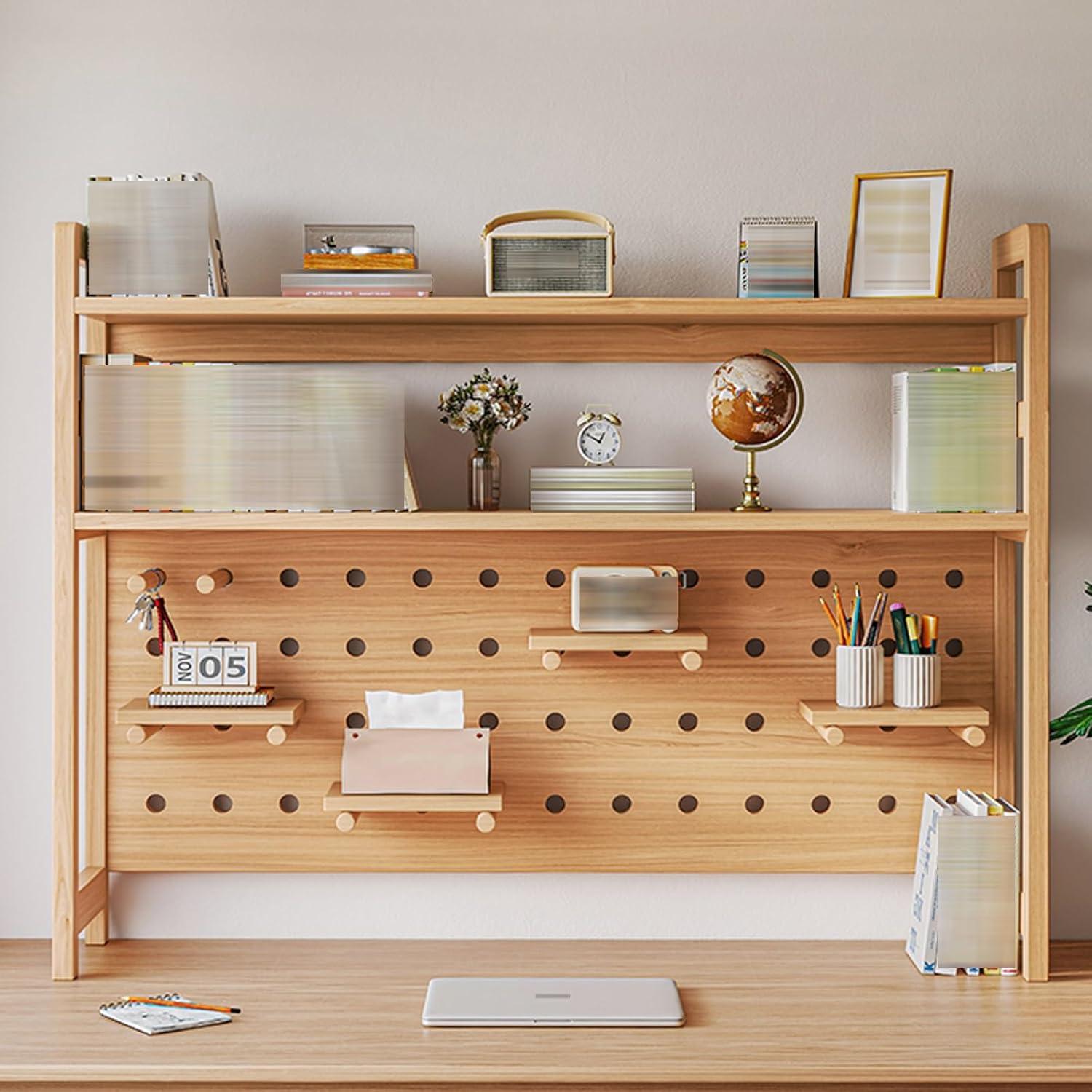 Desktop Shelf, Computer Desks Bookshelf, Wood Storage Shelf Rack Multifunction Display Racks Desk Organizer Display Shelf with Accessories for Books, Plants, Computers, Independent Shelves Dor
