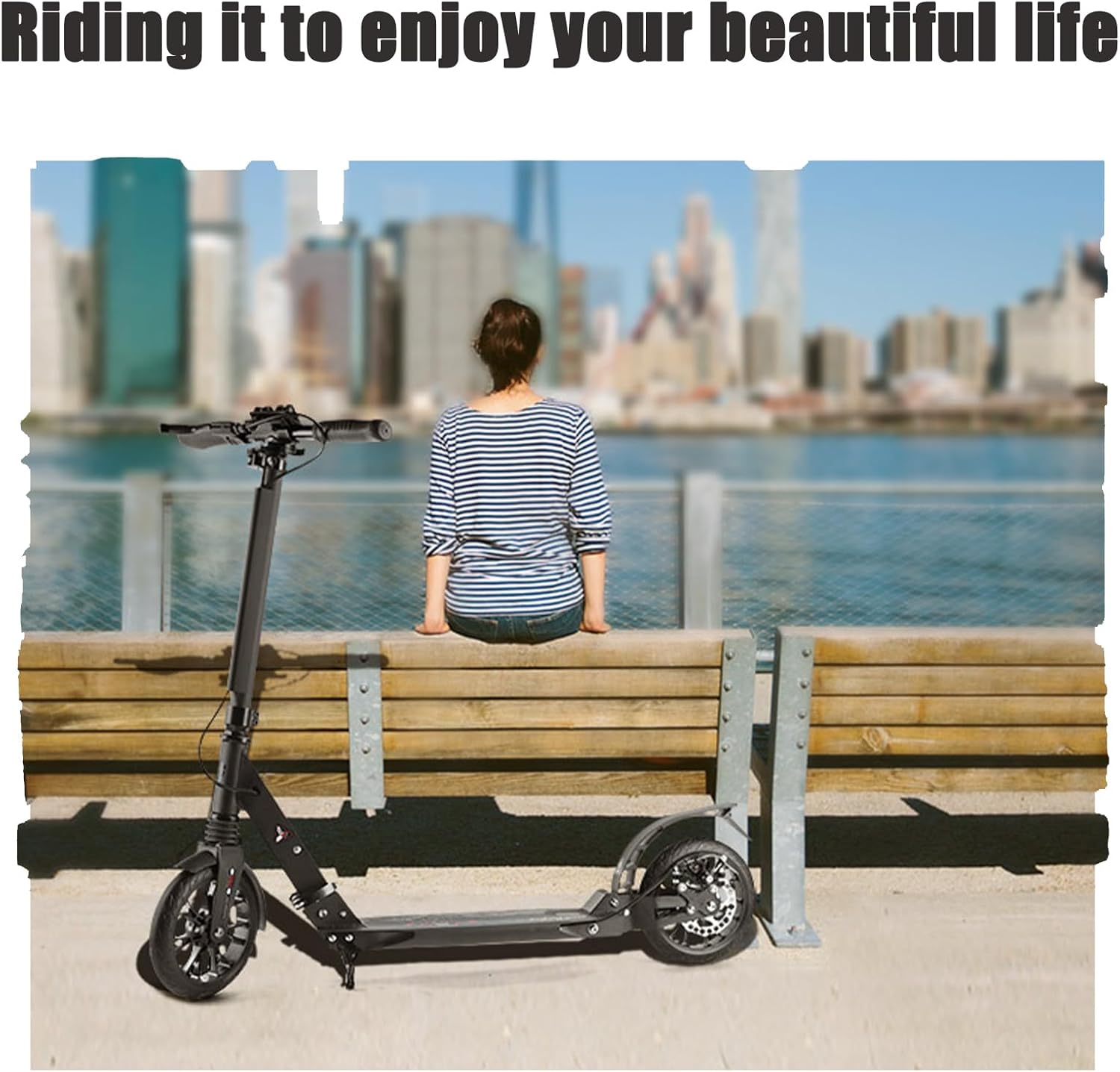 Adult Kick Scooter with Brakes, Aluminum Alloy Scooter for Teens & Adults, with Foot Support Frame, Shock AbsorptionDesign, 3 Second Folding, Wear Resistant Big Wheels for Indoor & Outdoo
