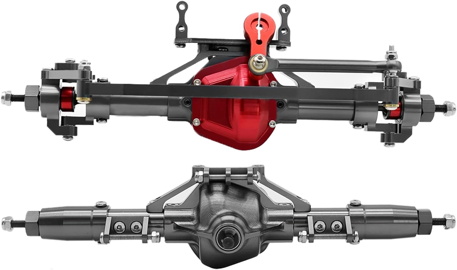 Metal CNC Front Rear Axle with Servo Base for 1/10 RC Rock Crawler Car Axial SCX10 RC4WD D90 Upgrade Parts (Titanium)