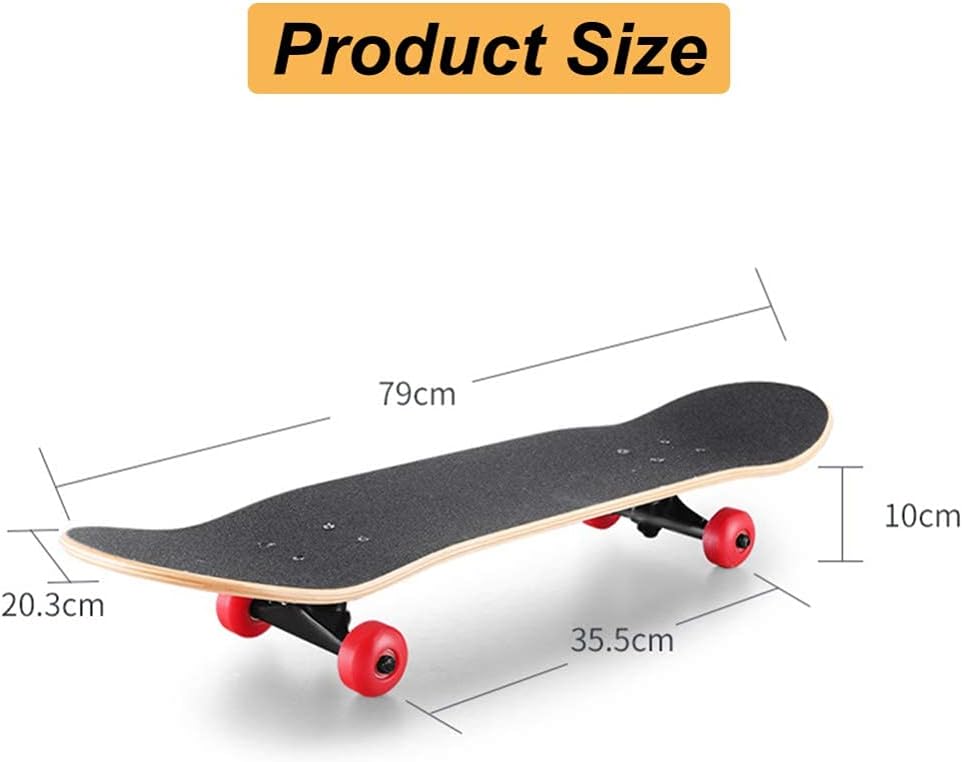 Complete Skateboard 9-Layer Maple Wood Deck Double Kick Standard Skateboards with All-in-One Skate Tool for Kids Teens Adult Beginner (31 x 8 Inch)
