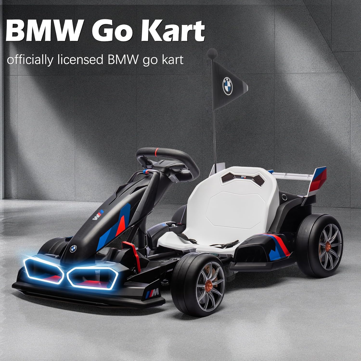 36V Licensed BMW Electric Go Kart, 7.5 MPH Drift Kart with 600W Motor, Outdoor Driftable Kids Race Pedal Go Karting Car w/Adjustable Seat, Lights, for 6 Years Old, Black