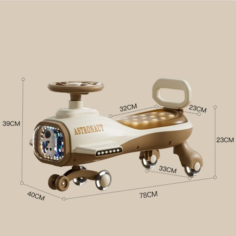 Wiggle Scooter Wiggle Car with Pedal, Ride On Toy Anti-Rollover with Music Silent Flashing Wheels Headlights(Brown)