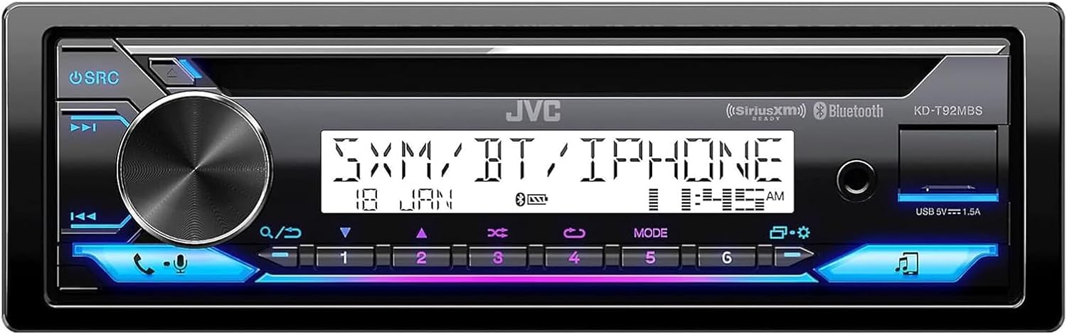 JVC Single DIN in-Dash Marine USB Bluetooth CD Player Stereo Receiver with White Radio Cover