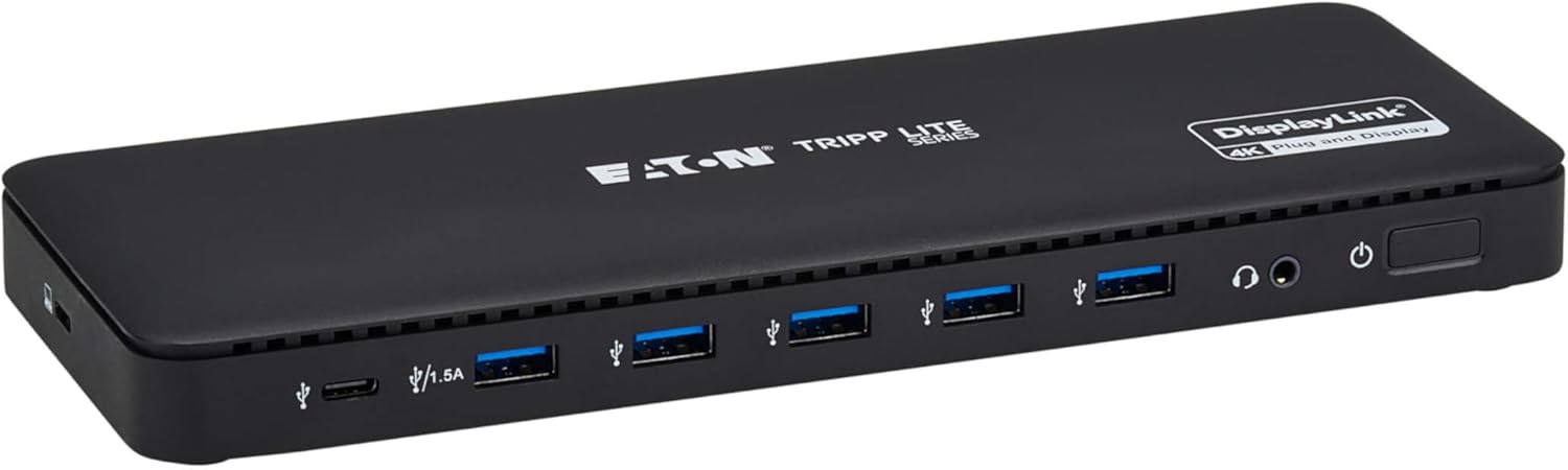 Eaton Tripp Lite Series USB C Laptop Docking Station Dual Monitor - 4K HDMI or DisplayPort, 5X USB 3.2 Gen 1, Gigabit Ethernet, 100W PD USB-C Charging, and 3.5mm Headphone Ports (U442-DOCK24DL2A)