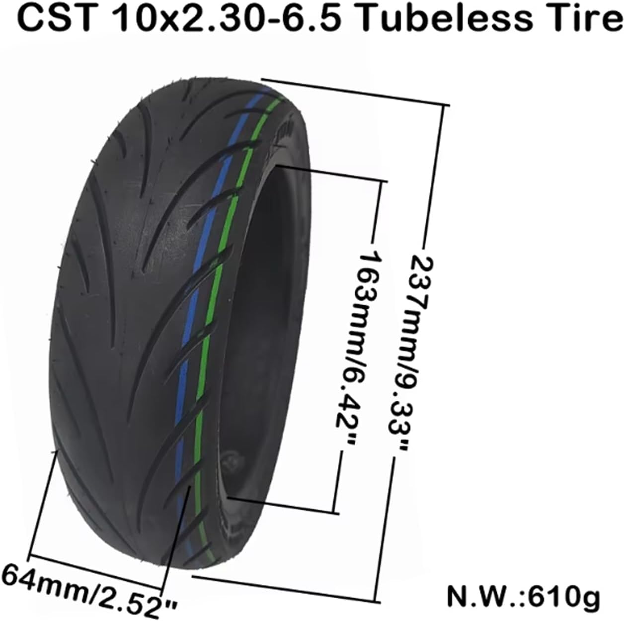 10x2.30-6.5 Tubeless Tire, 10-inch Rubber, Explosion-Proof, Electric Scooter Accessories, Front/Rear Spare Tire (2pcs) - One Size