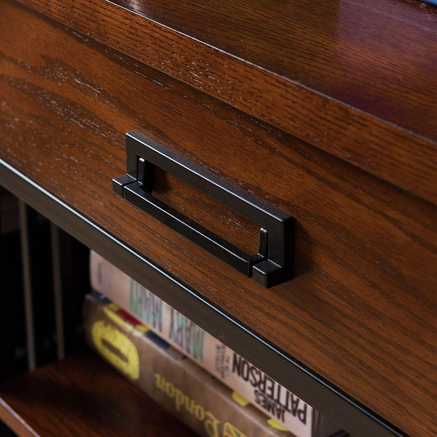 Mission Oak Height Bookcase W Drawer Brown Industrial Rustic Veneer Wood Finish Adjustable Shelving Includes Hardware