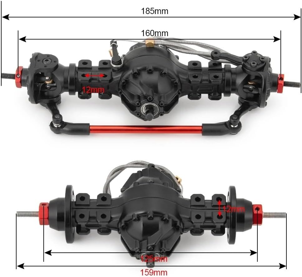 CNC Metal Front and Rear Medium Differential Axle with Gear Compatible with 1/14 RC Trailer Upgrade Parts Compatible with Various Models(Front and Rear)