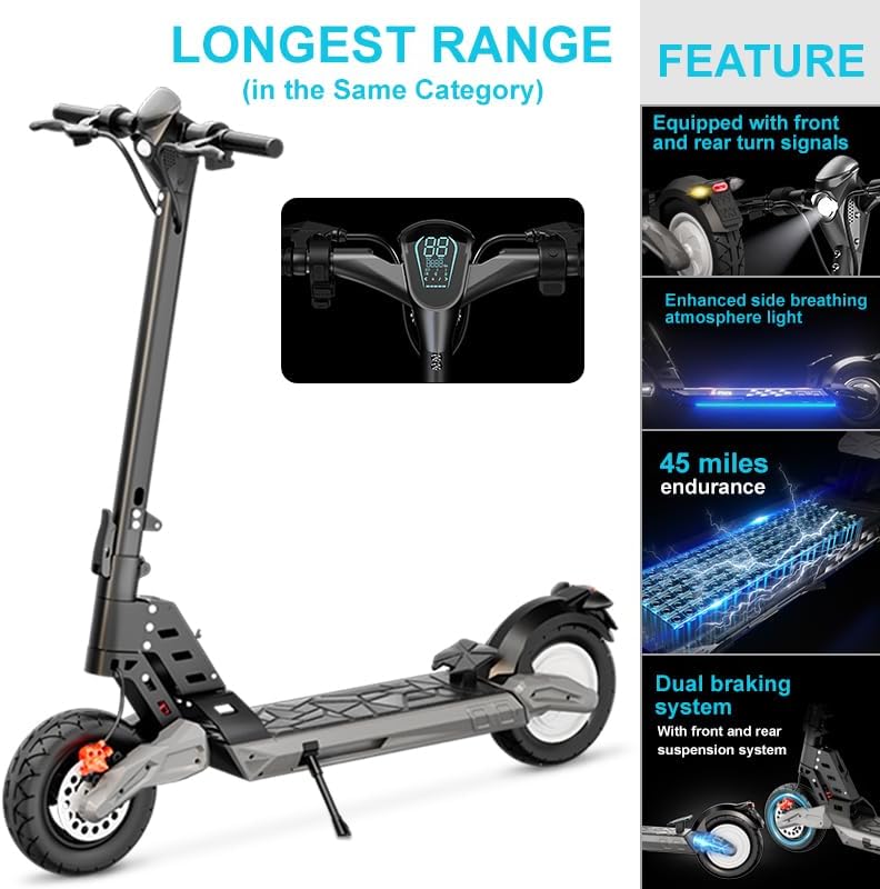 Electric Scooter with 500W/800w Motor up to 19/25 MPH & 21 /28Miles Range, 10 inch Pneumatic Tires,Smart APP Control, Scooter with Dual Brakes, E Scooter with Dual Braking for Adult