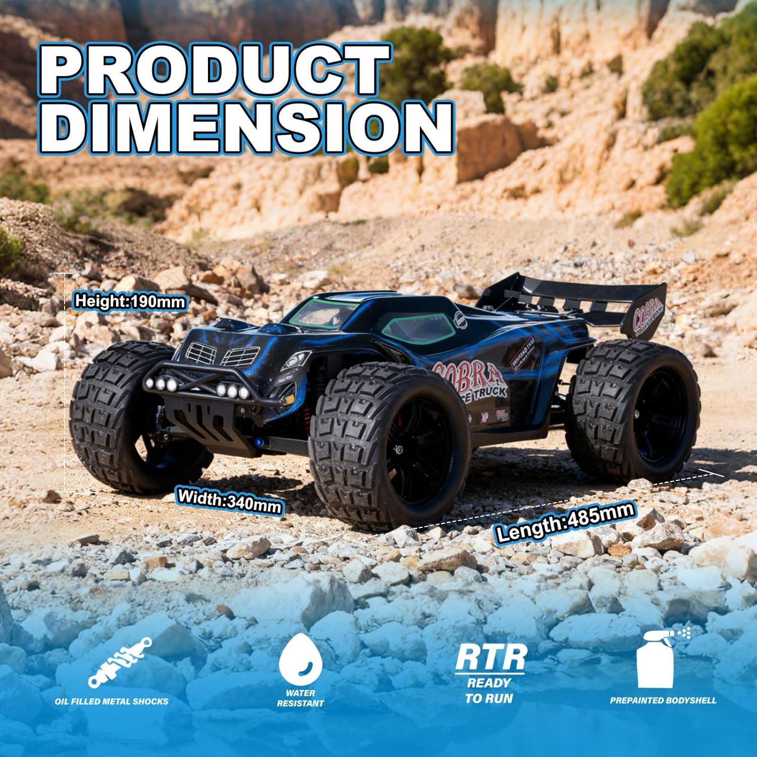 1/8 High Speed RC Cars for Adults, 4WD Off-Road Electric Truggy with 3S 5000mAh LiPo Battery & 3660 Brushless Motor, RTR RC Truck Hobby with LED Lights for All Terrain