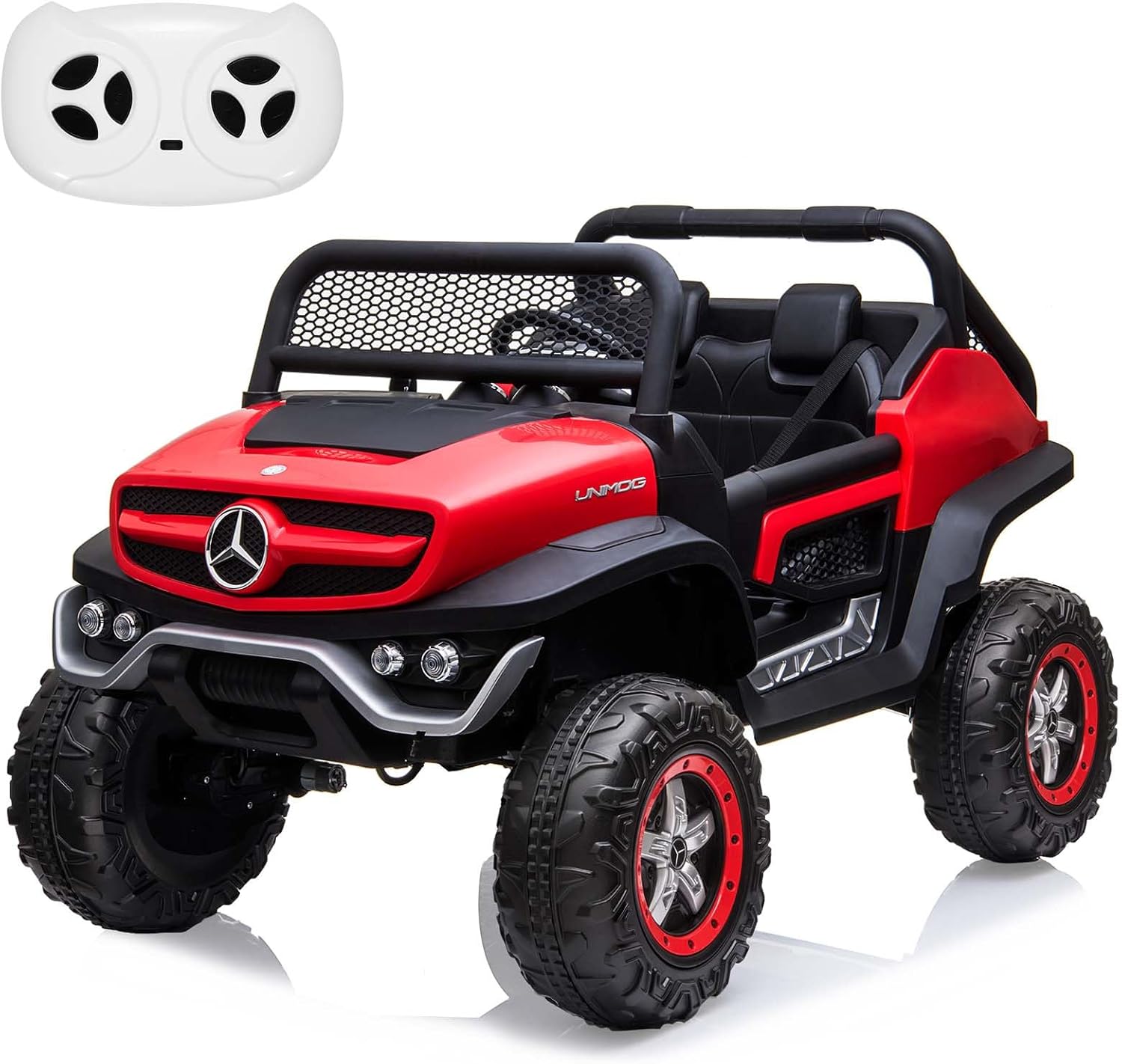 2 Seater Kids Ride On Truck 24V Ride On Toy Licensed Mercedes Benz Battery Powered Electric Vehicle for Toddles with Remote Control, Battery Display, Trunk, Spring Suspension, LED Lights, Music, Red