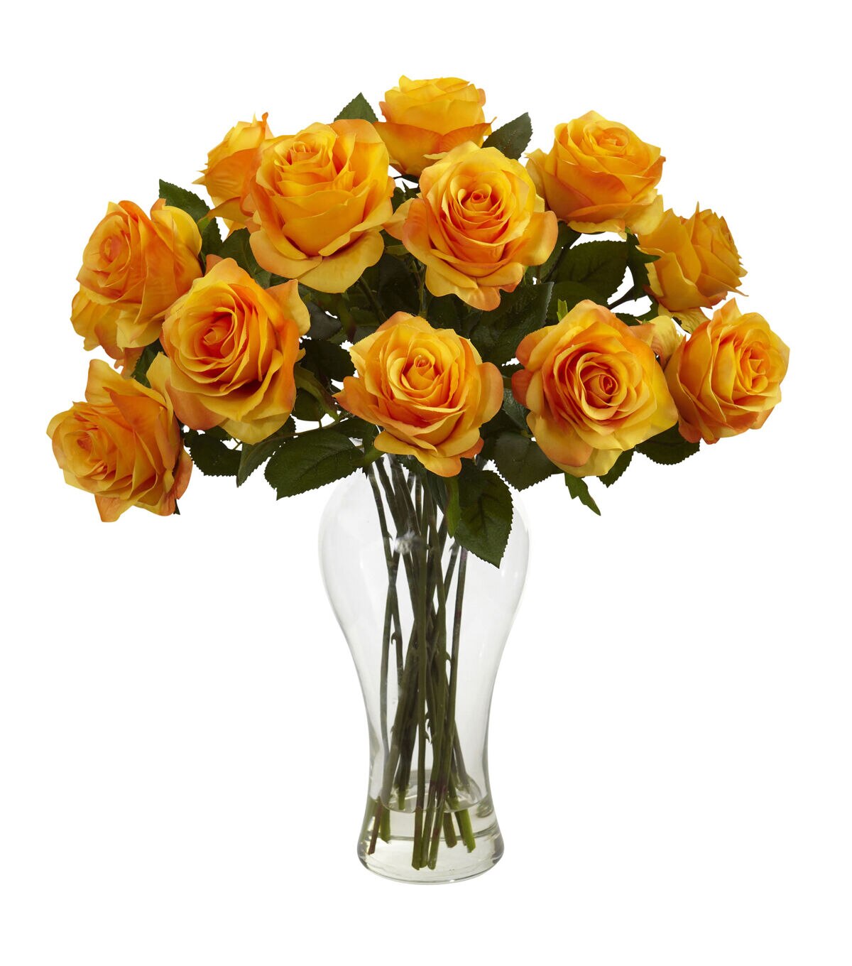Nearly Natural 18 Mustard Yellow Blooming Roses with Vase