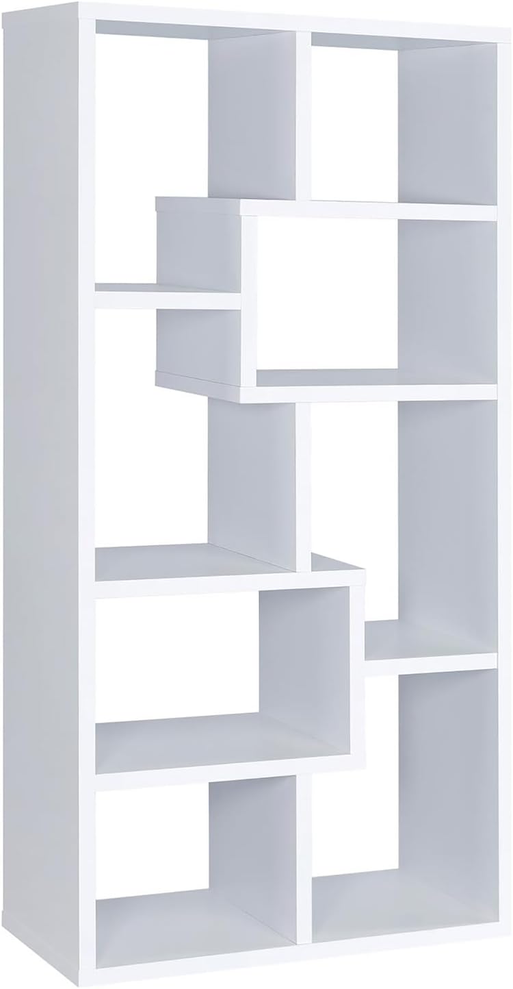 Transitional White 8-Shelf Standard Open Back Geometric Wood Bookcase