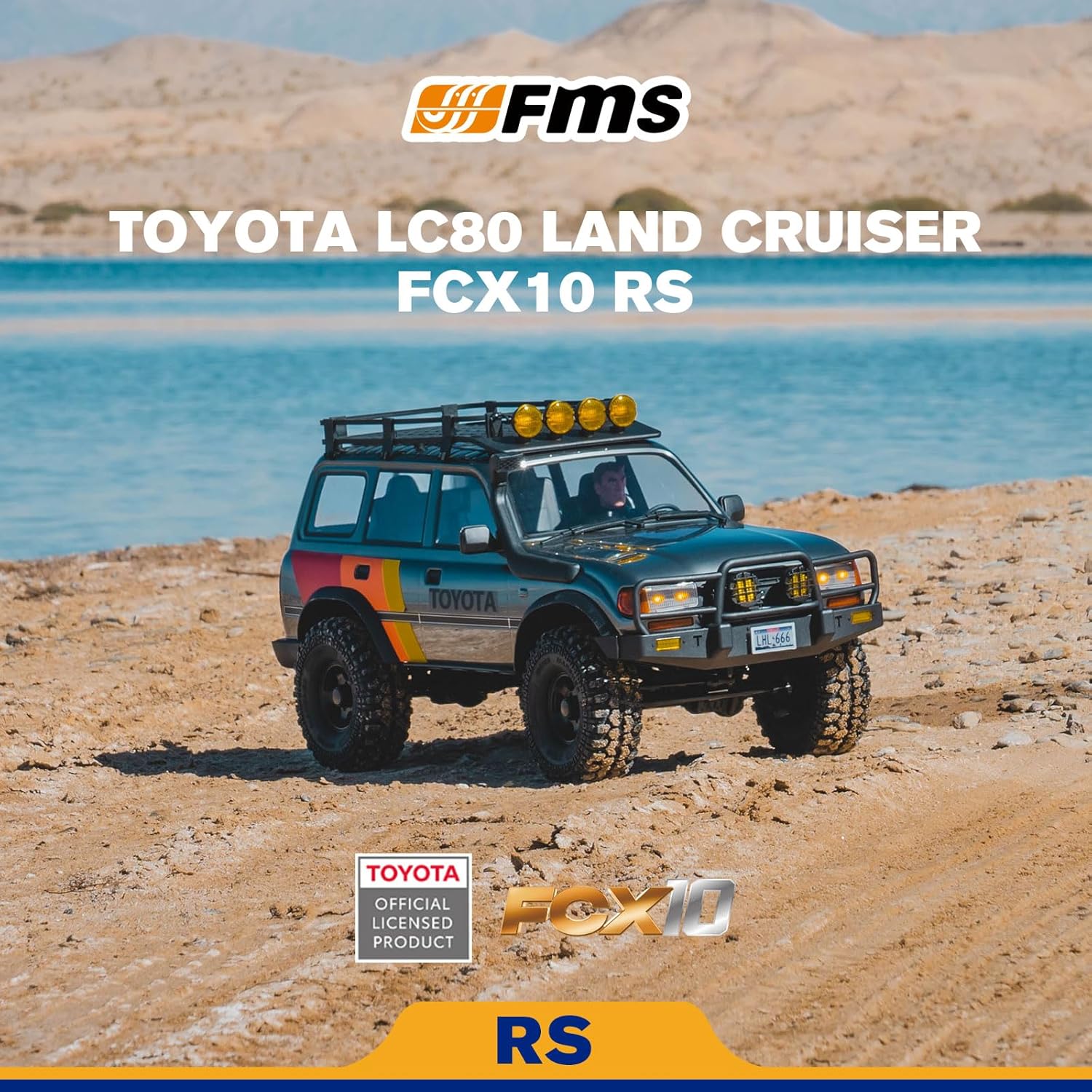 FMS RC Crawler 1/10 FCX10 Land Cruiser LC80 RS Toyota Licensed 4WD 2.4Ghz RC Rock Truck Hobby Grade RC Model Climbing Car Remote Control Car Off Road Vehicle for Adults FMS11042RSGY