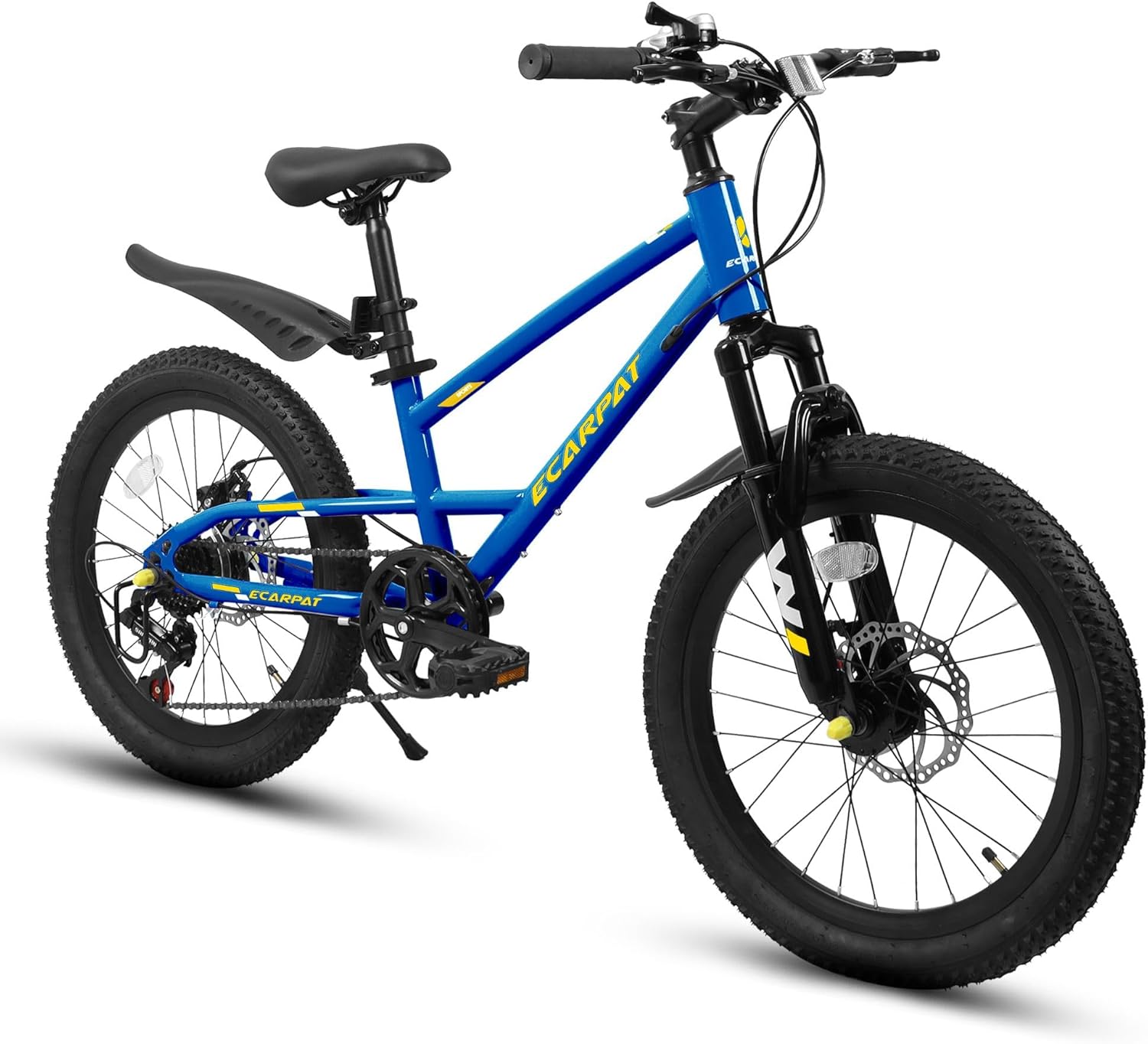 20 Inch Kids Mountain Bike for Boys Girls, 7-Speed Children Mountain Bicycle with Front Suspension, Dual Disc Brakes and Fender, Steel Frame Kids MTB for Ages 6-12 Years Old Birthday Gift