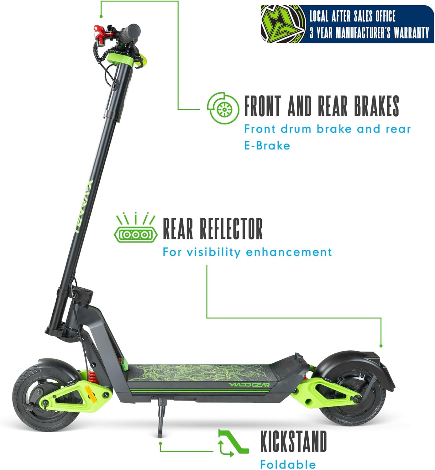 Electric Scooter for Teens and Adults – Up to 15.5 MPH, 12.4 Mile Range, Suspension, Folding Frame – Lightweight & Affordable E-Scooter with Solid 8” Tires – Madd Gear Terra-X