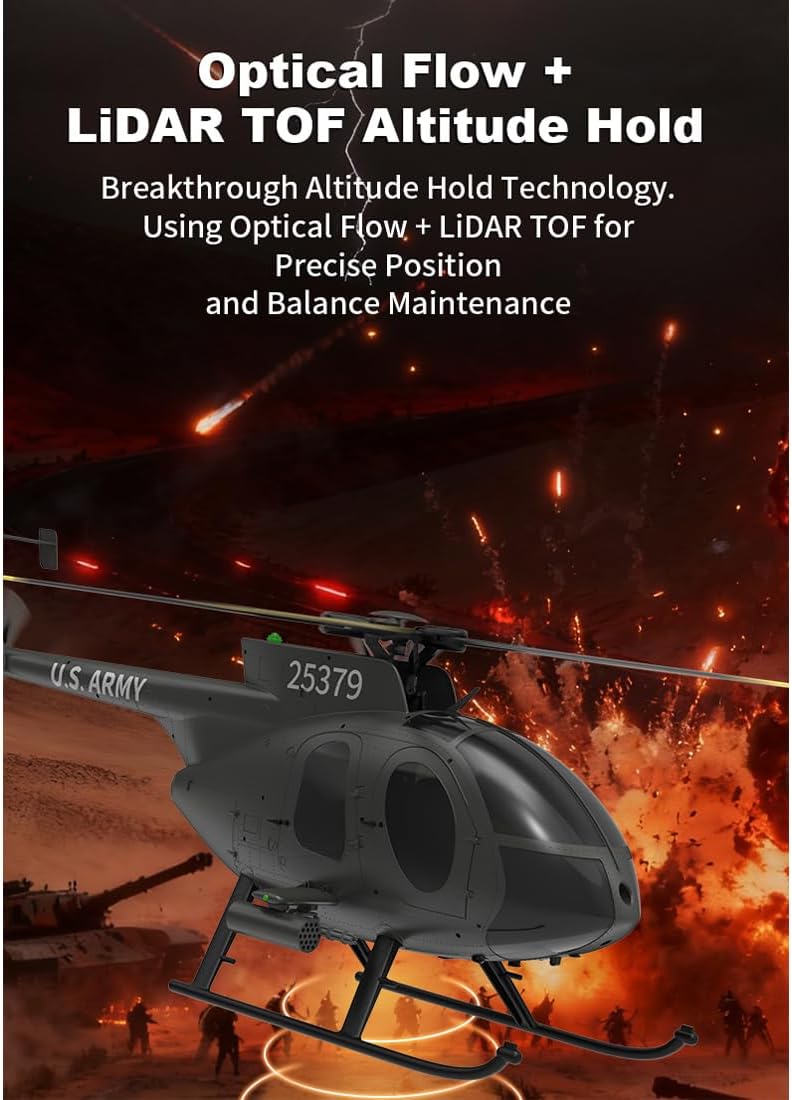 F119S MD500 Little Bird RC Helicopter with GPS, 1/16 Scale 9CH Military Helicopter Aircraft, Optical Flow, Adjustable Throttle, 6G/3D & Openable Cockpit for Hobbyists (Black 3 Battery)