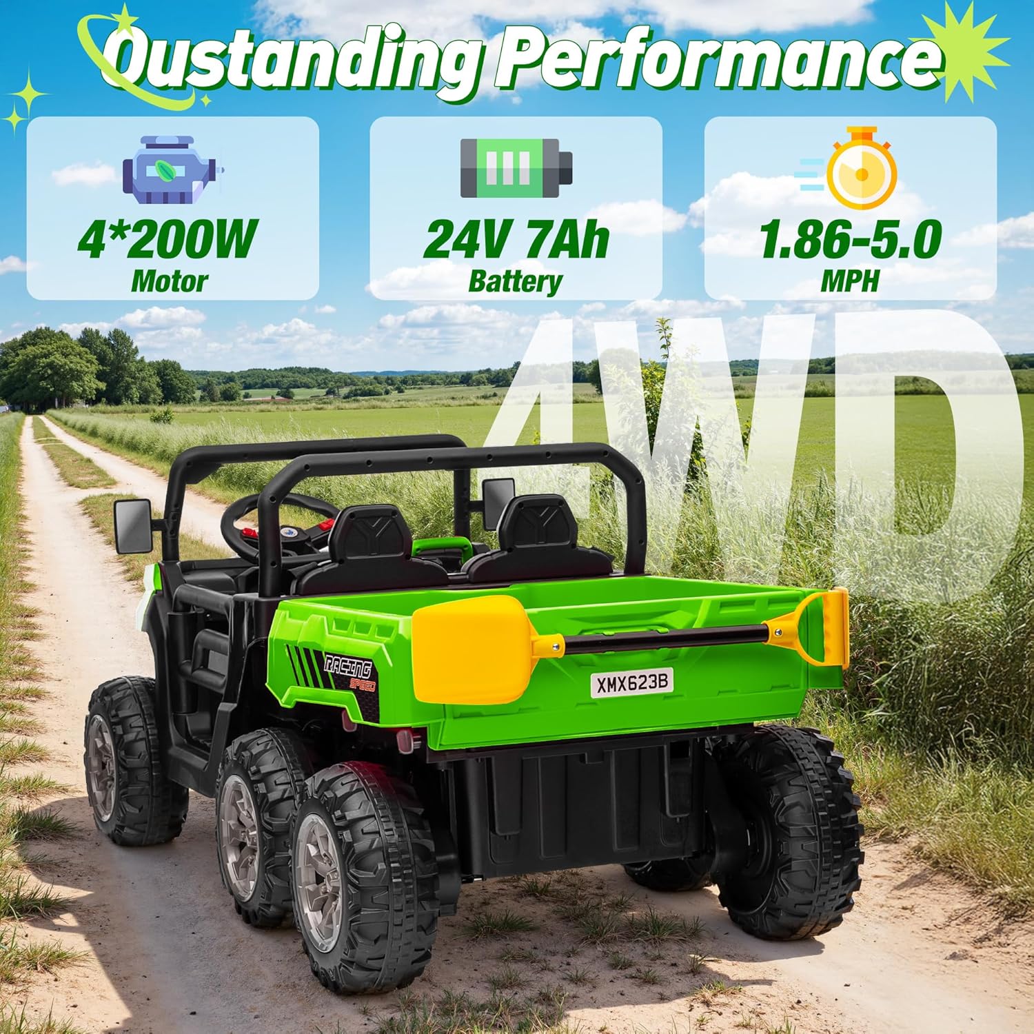 24V Ride On Dump Truck Car for Big Kids 2 Seater XL, 4WD 6-Wheels Battery Powered Ride On Toy with Remote Control, 800W Powerful Motors, Dump Bed & Shovel, Electric UTV for Boys Girls