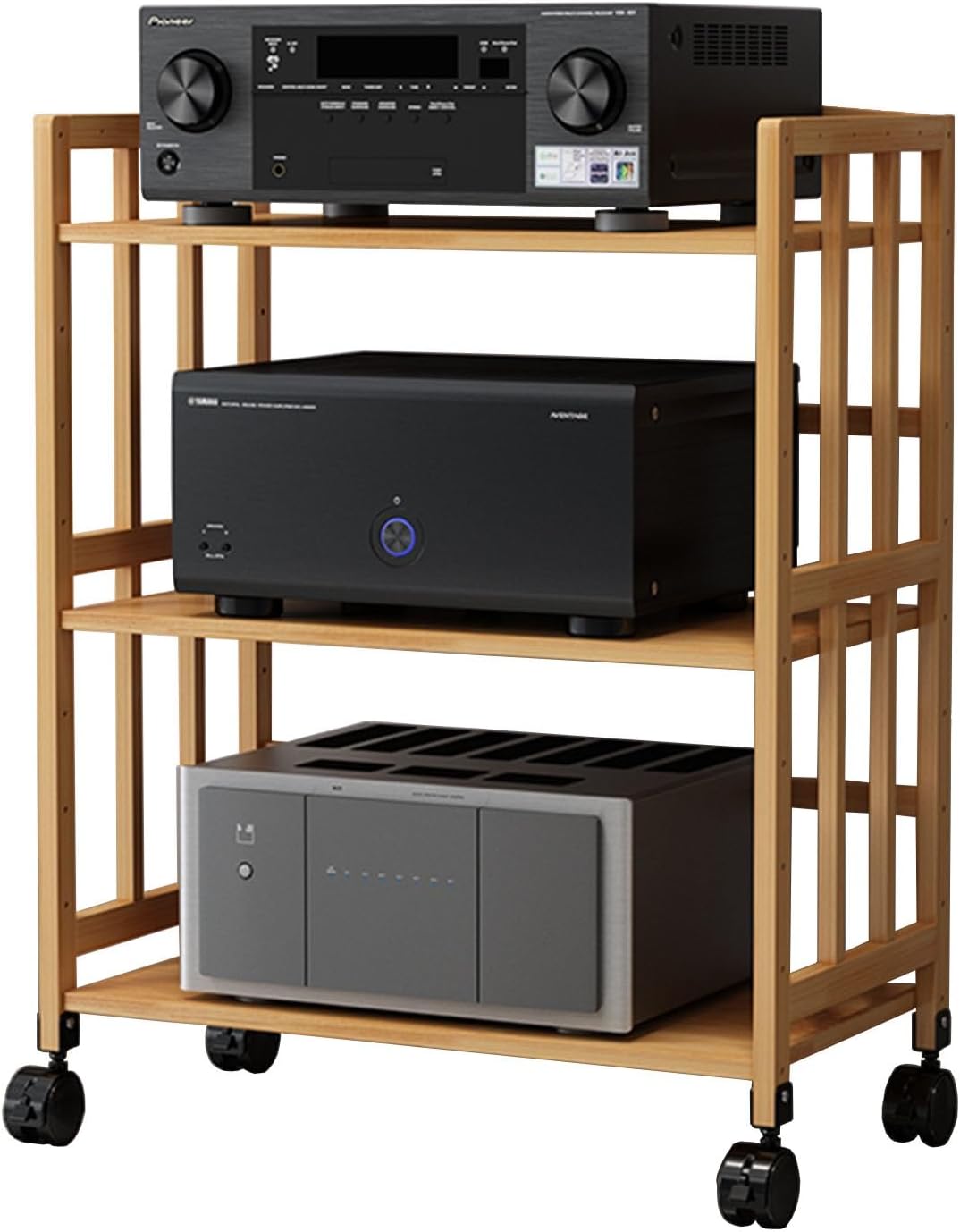 3-Tier Modern Stereo Rack AV Media Cabinet with Height Adjustable Wood Shelf