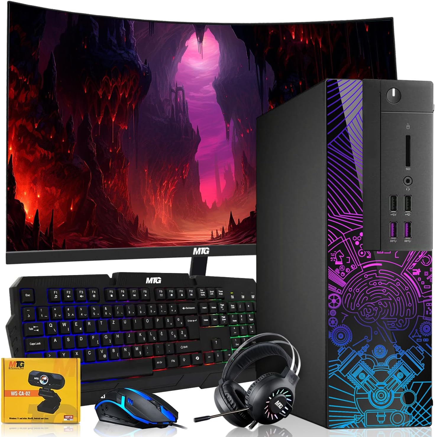 TechMagnet Lumos 8 Gaming Desktop PC,Intel Core i5,GT 1030 2GB DDR5,16GB RAM,1TB SSD,27-inch Curve Monitor,RGB Kit,Windows 11 (Renewed)