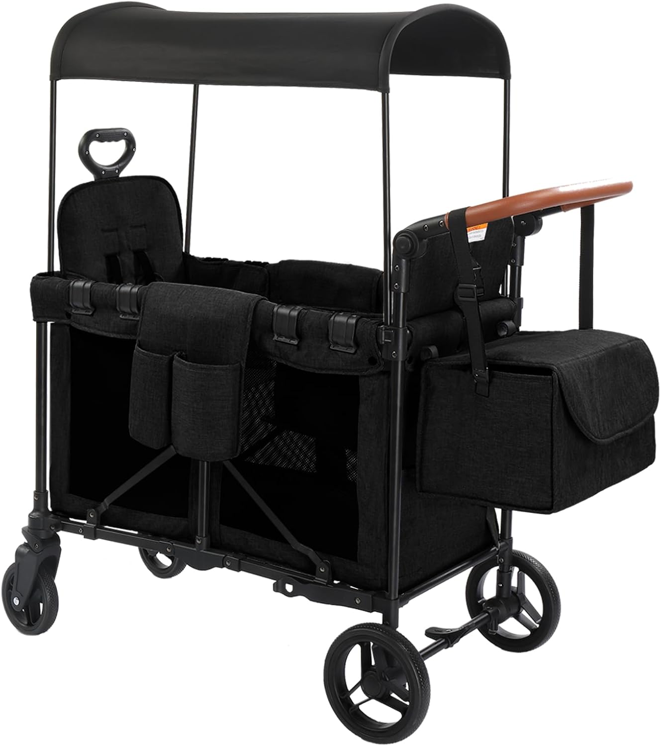 Stroller Wagon for 2 Kids, Baby Wagon Stroller for 2 Seaters, All-Terrain Kids Wagon with Canopy, Parent Organizer, Adjustable Handle & Pull Bar for Infants and Toddlers (Black)