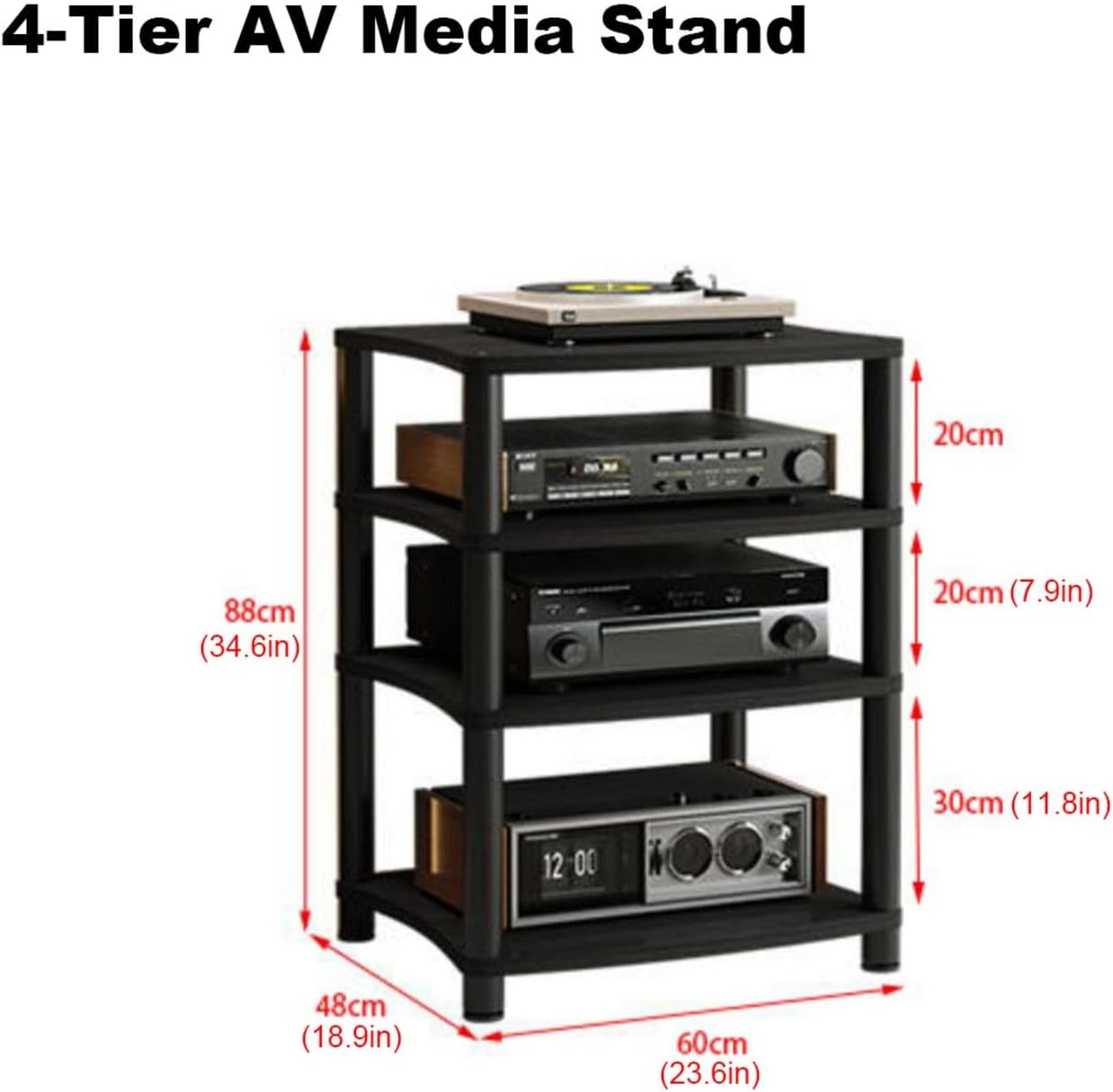 4 Tier AV Media Stand Corner Shelf Wooden Corner Shelves Component Cabinet Stereo Audio Rack Stand Tower Perfect for Home/Office/Theater