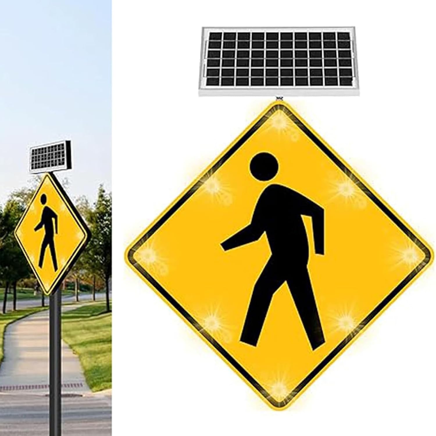 Solar Powered Flashing Pedestrian Crossing Sign, 24