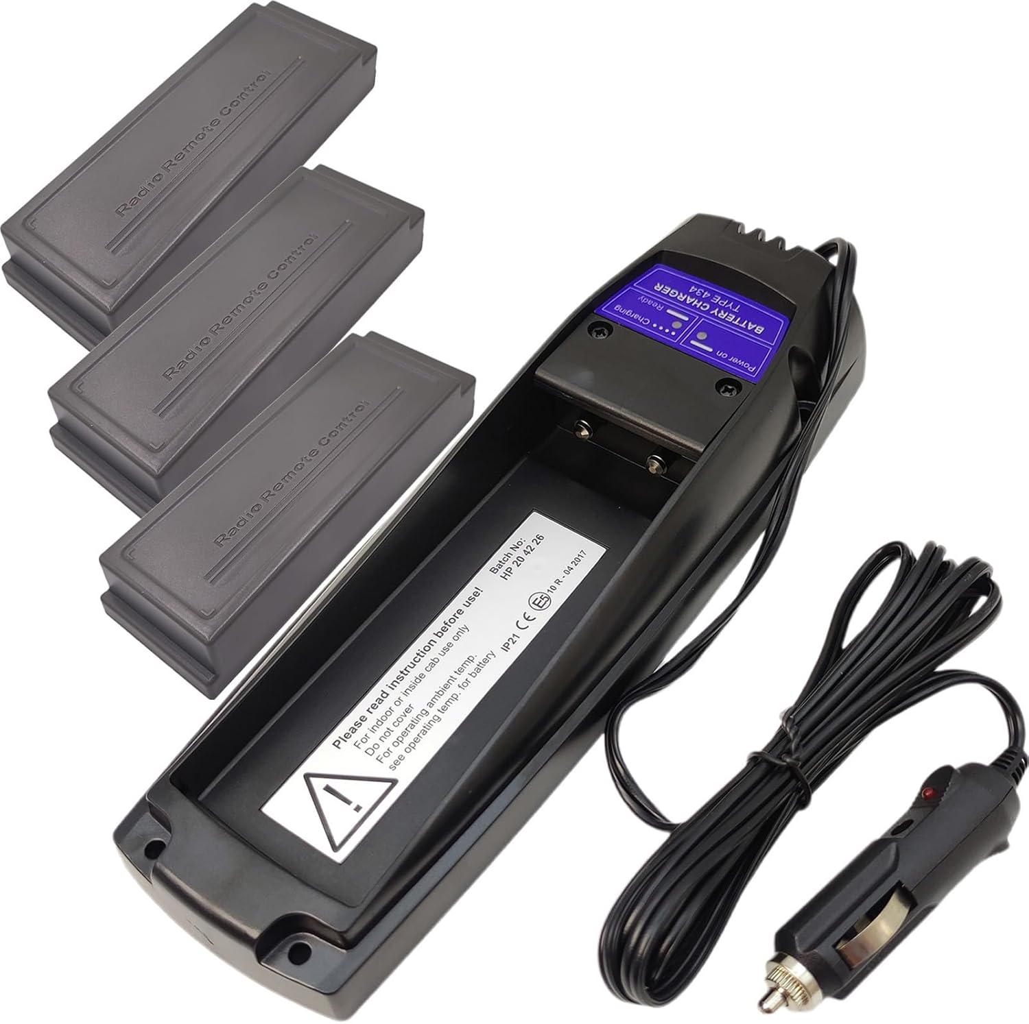 (3*Battery+1*Car Charger) DC 12V to 24V Scanreco 434 Battery Charger with 4Pcs 7.2V Scanreco 592 Battery for Scanreco 590 960 EEA2512 RSC7220 13445 Palfinger EEA2512 RC400 Batteries