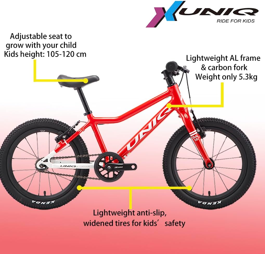 Children Mountain Bike RA16 16 Inch Kids Bicycle with Carbon Fork & Al Frame for Boys Girls Beginner Level Riders Ages 4-8 Years, Single Speed with Adjustable Seat