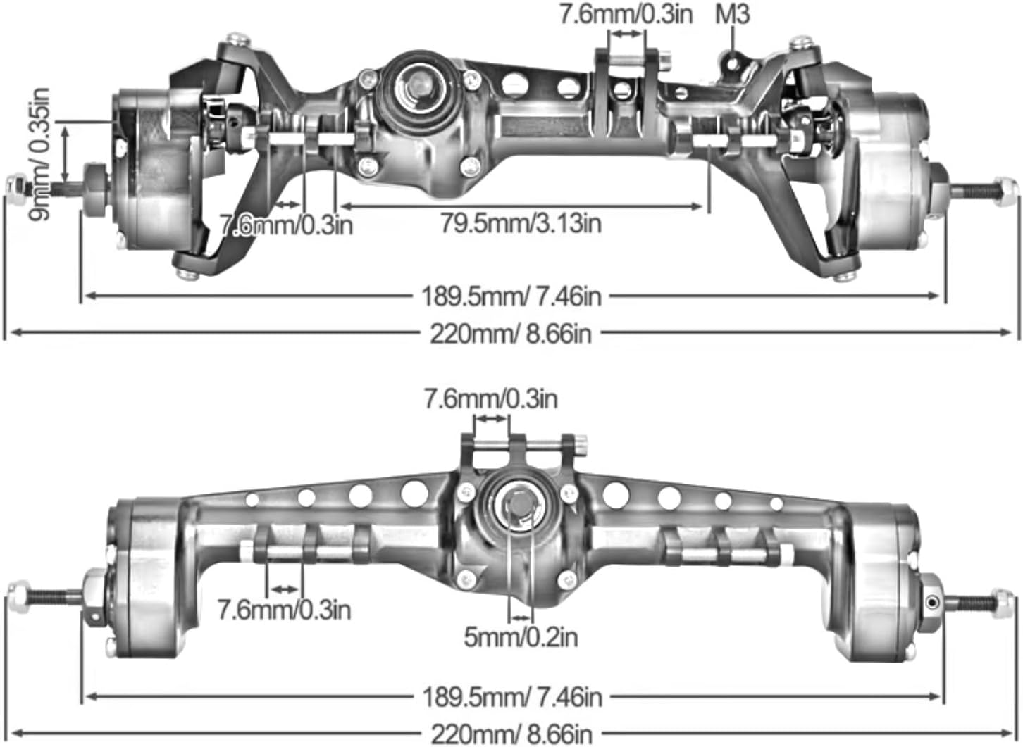 Rc Front Rear Axle for SCX10 III 1/10 RC Crawler Car Aluminum Offset Portal Axle with Constant Velocity Driveshift Dual Servo Mount Steering Rod(Black,Front Rear)