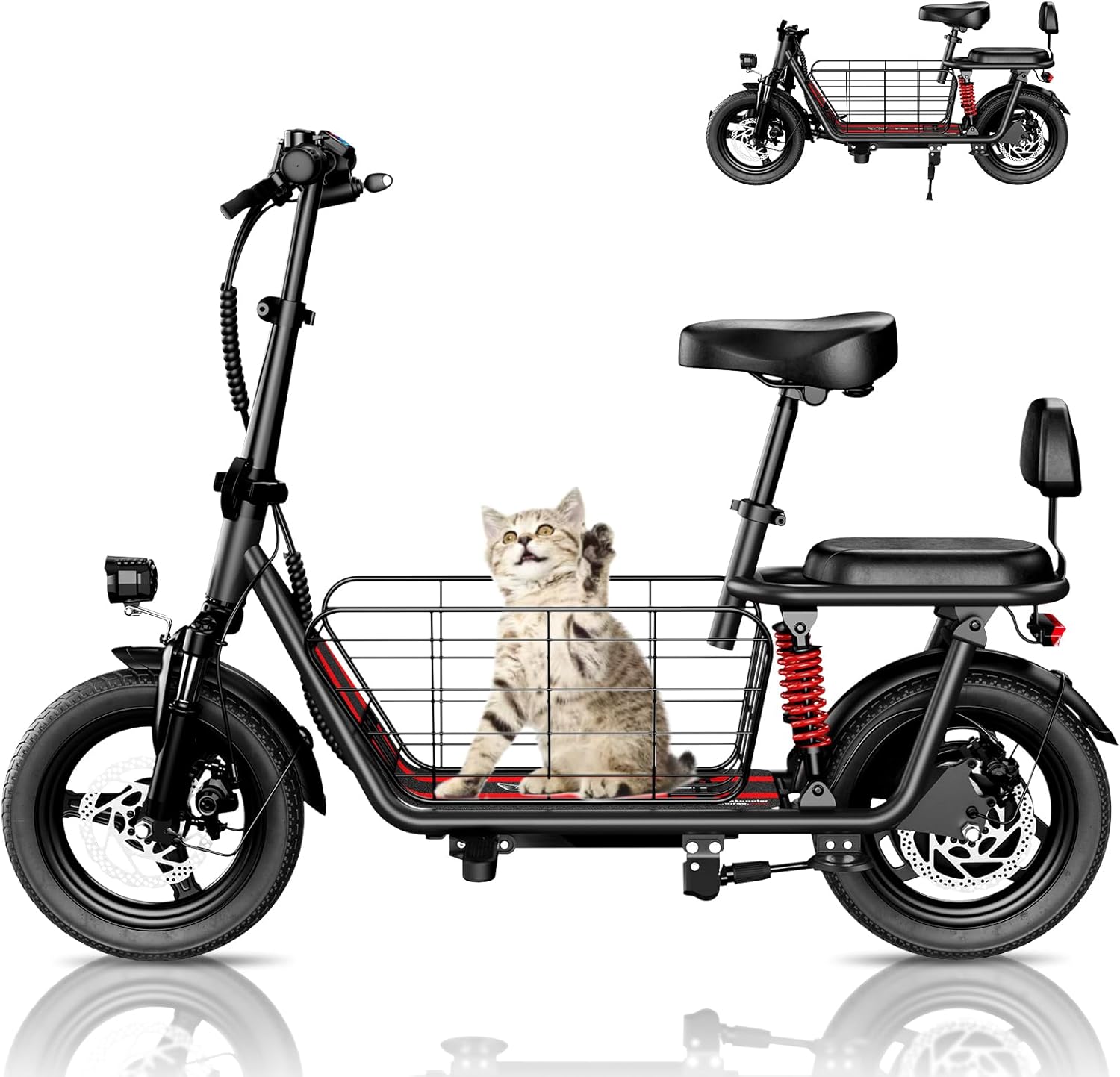 Adults Electric Scooter with Seat - 14” Tire, 500W Motor, 3 Speed Modes, Cruise Control, Dual Suspension, 25 Mile Range, 20MPH, Adjustable E-Scooter for Teens with Basket