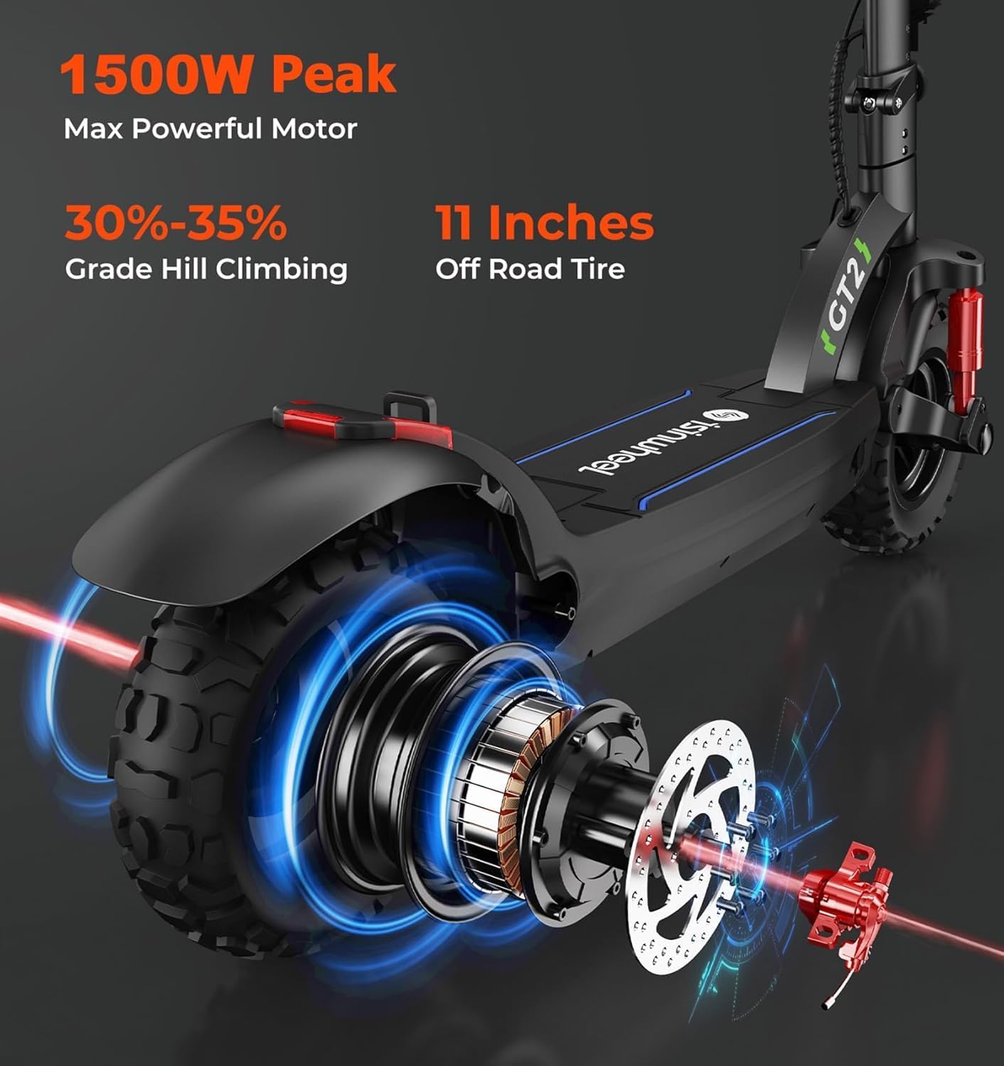 isinwheel GT1/GT2 Electric Scooter Adults, 28 MPH Top Speed, 28/37Miles Range, 800/1000W Motor, 330LBS Load, Off-Road Scooter for Adults with Turn Signal (2025 Upgraded Version)
