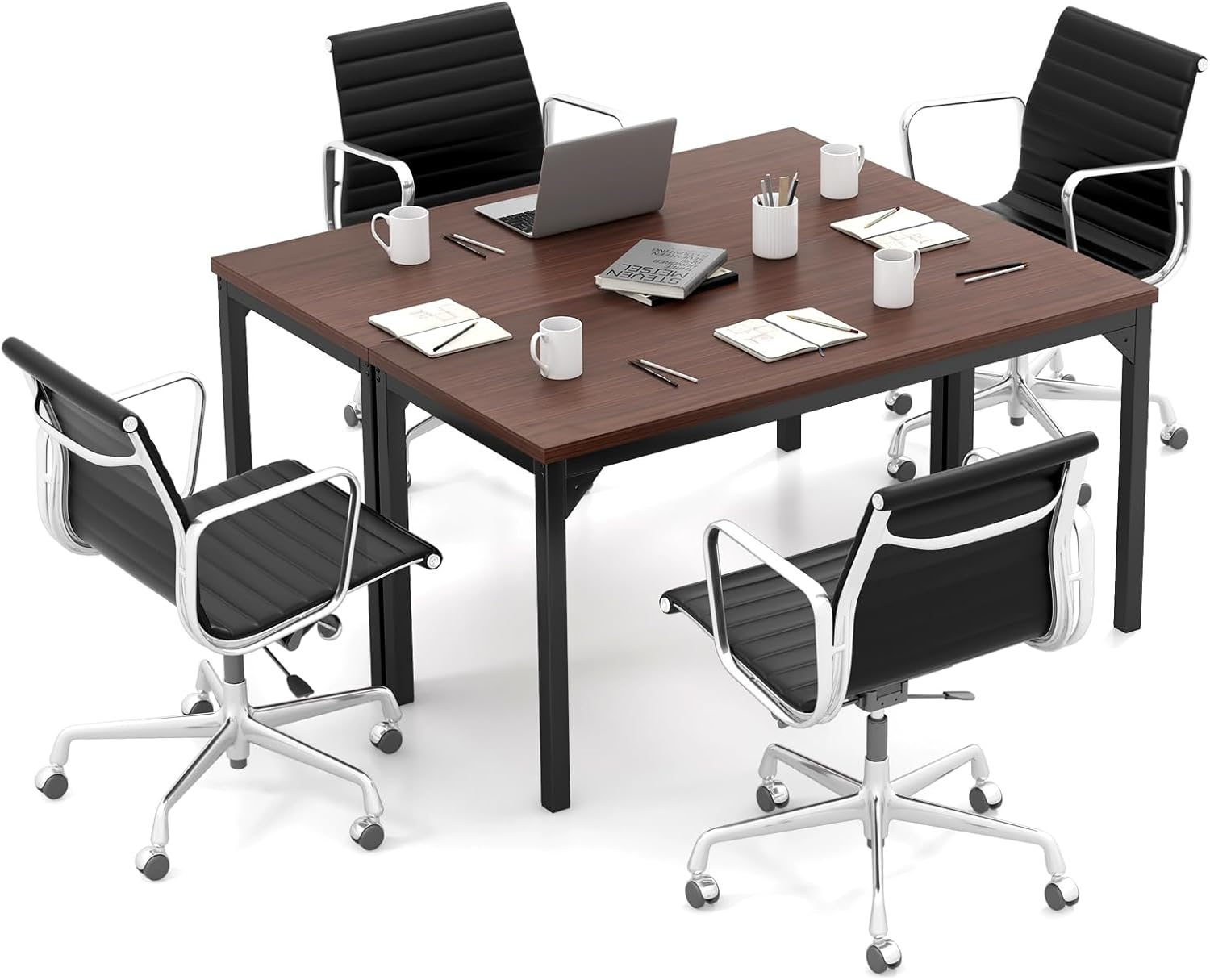 COSTWAY 4.5FT Conference Table Set of 2, 55” x 24” Large Meeting Room Table W/Heavy Duty Steel Frame, Modern Computer Desk for Home, Office, Conference Room, Easy Assembly (2)