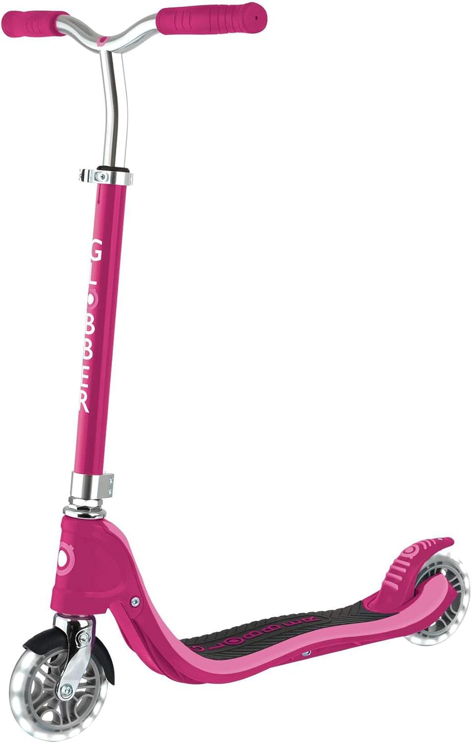 Globber Flow 125 Lights Scooter, Navy Blue - Adjustable, Light-up, Robust Kick Scooter for Kids & Teens (5Y to Adults), 100kg Max Weight, 125mm PU Wheels, Battery-free LED Lights, TPR Grips