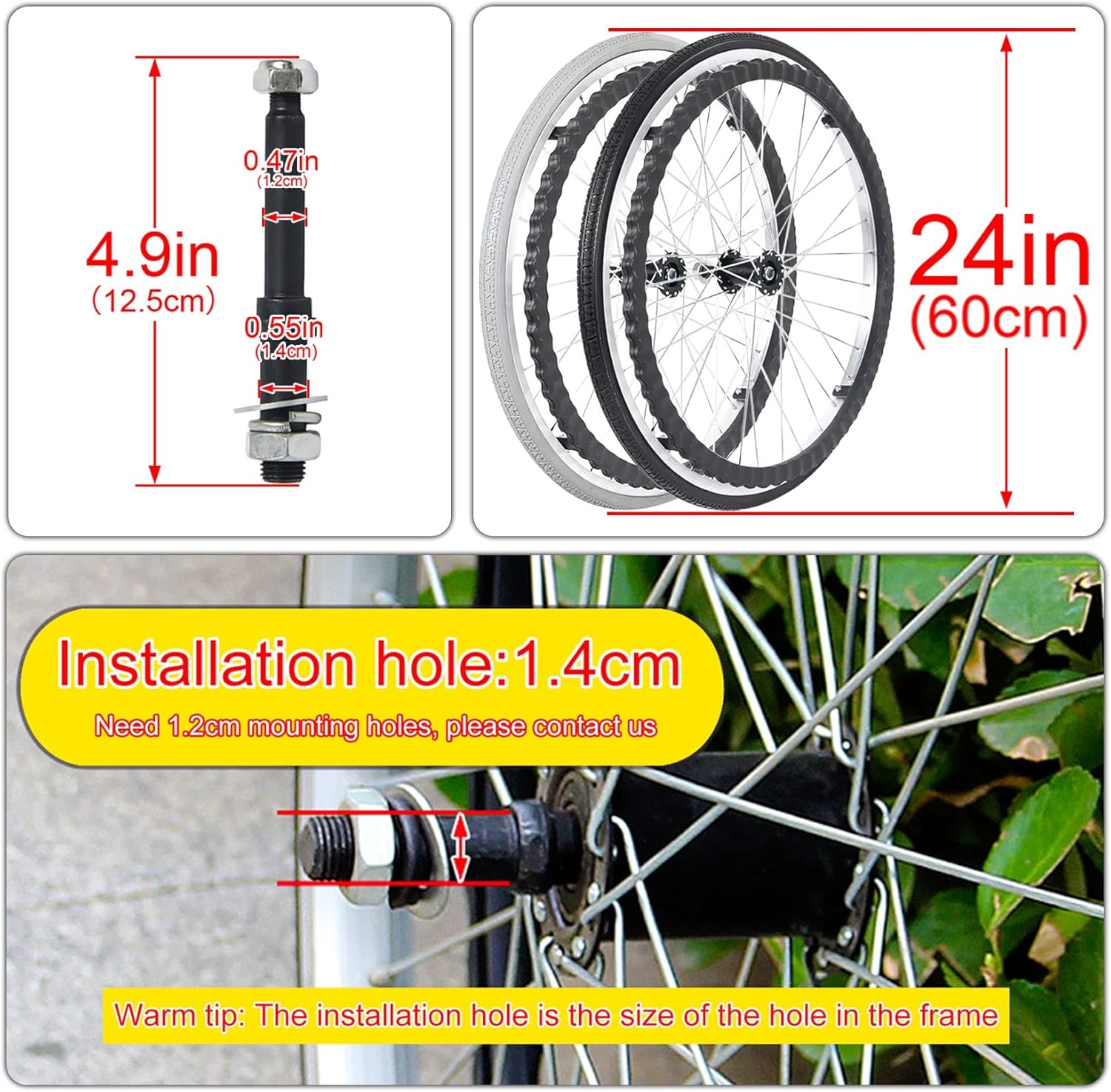24 Inch Wheelchair Caster Wheels 1 Pair, Non-Slip Puncture Proof Polyurethane Solid Tire Wheelchair Rear Wheel, Aluminum Alloy Spoke Hub Wheelchair Replacement Wheels (Color : Greys, Size :