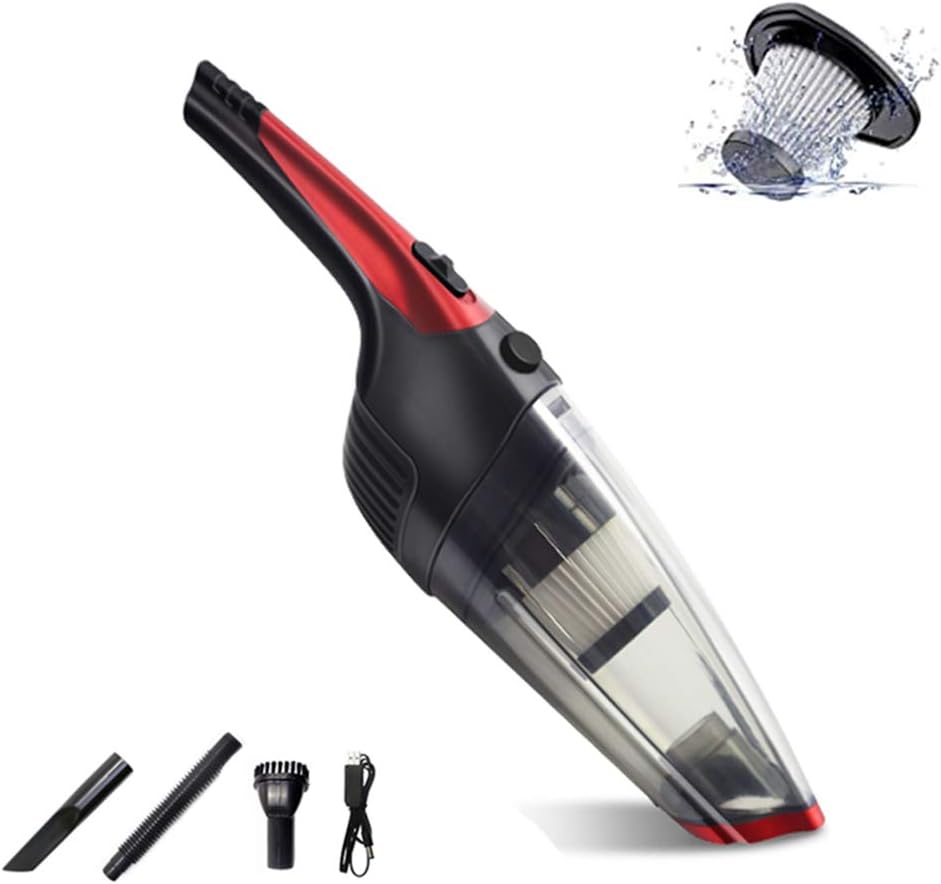 Cordless Handheld Vacuum Cleaner, Wet and Dry Vacuum Cleaner 4000Pa Strong Suction, Car Vacuum Cleaner Rechargeable, for Car, Home, Pet and Office,Gold (Red)