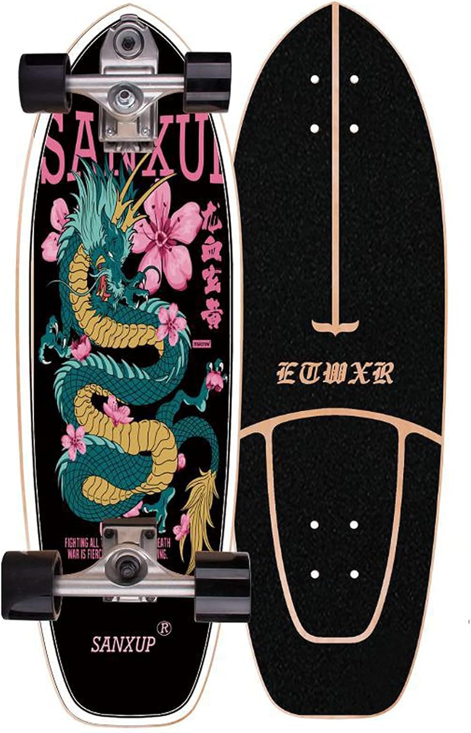 VOMI SurfSkates Pumpping Carving Skateboard 75×23.5cm Land Surfing Complete Skateboard P7 Truck (Bidirectional Steering Thruster + INDY) ABEC-11 Bearing 7 Layers Maple Deck for Kids Teens Adults (E)