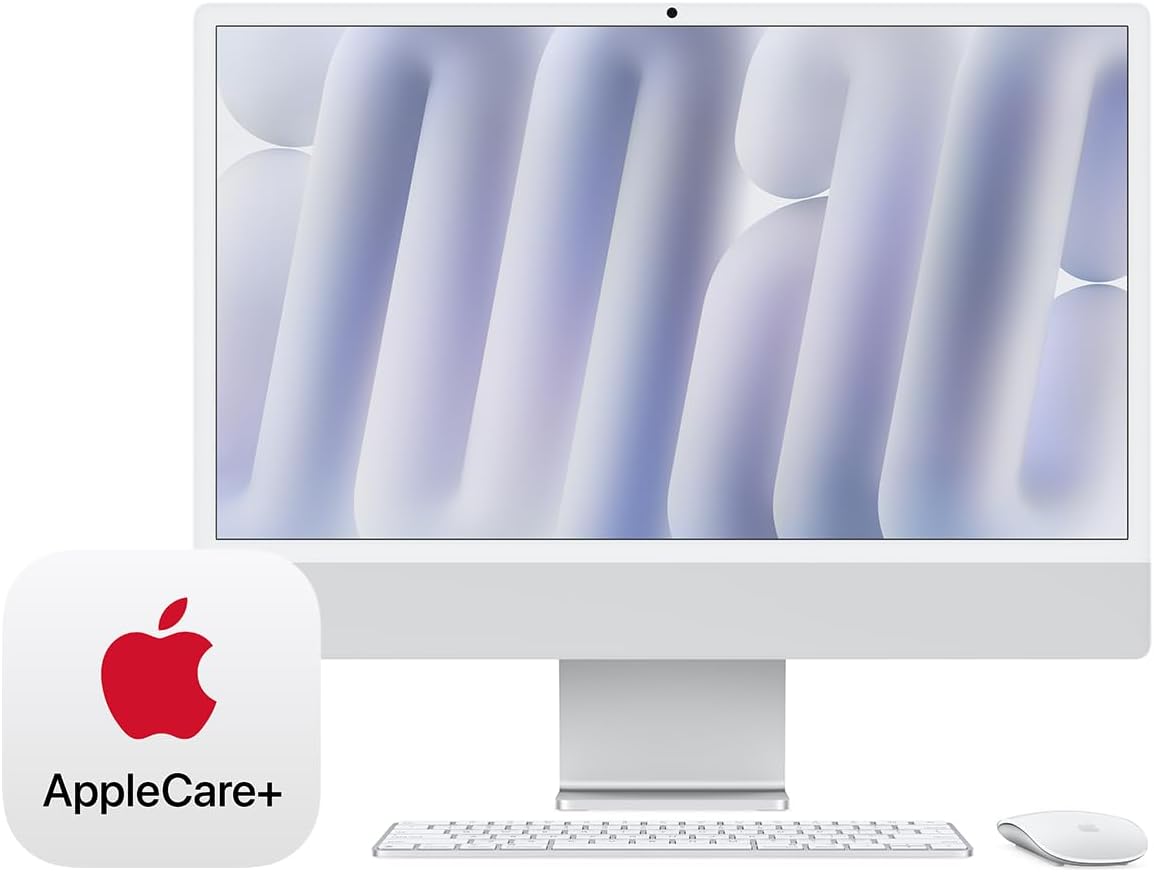 Apple 2024 iMac All-in-One Desktop Computer with M4 chip with 10-core CPU, 10-core GPU: Built for Apple Intelligence, 16GB Unified Memory, 256GB SSD Storage; Silver with AppleCare+ (3 Years)