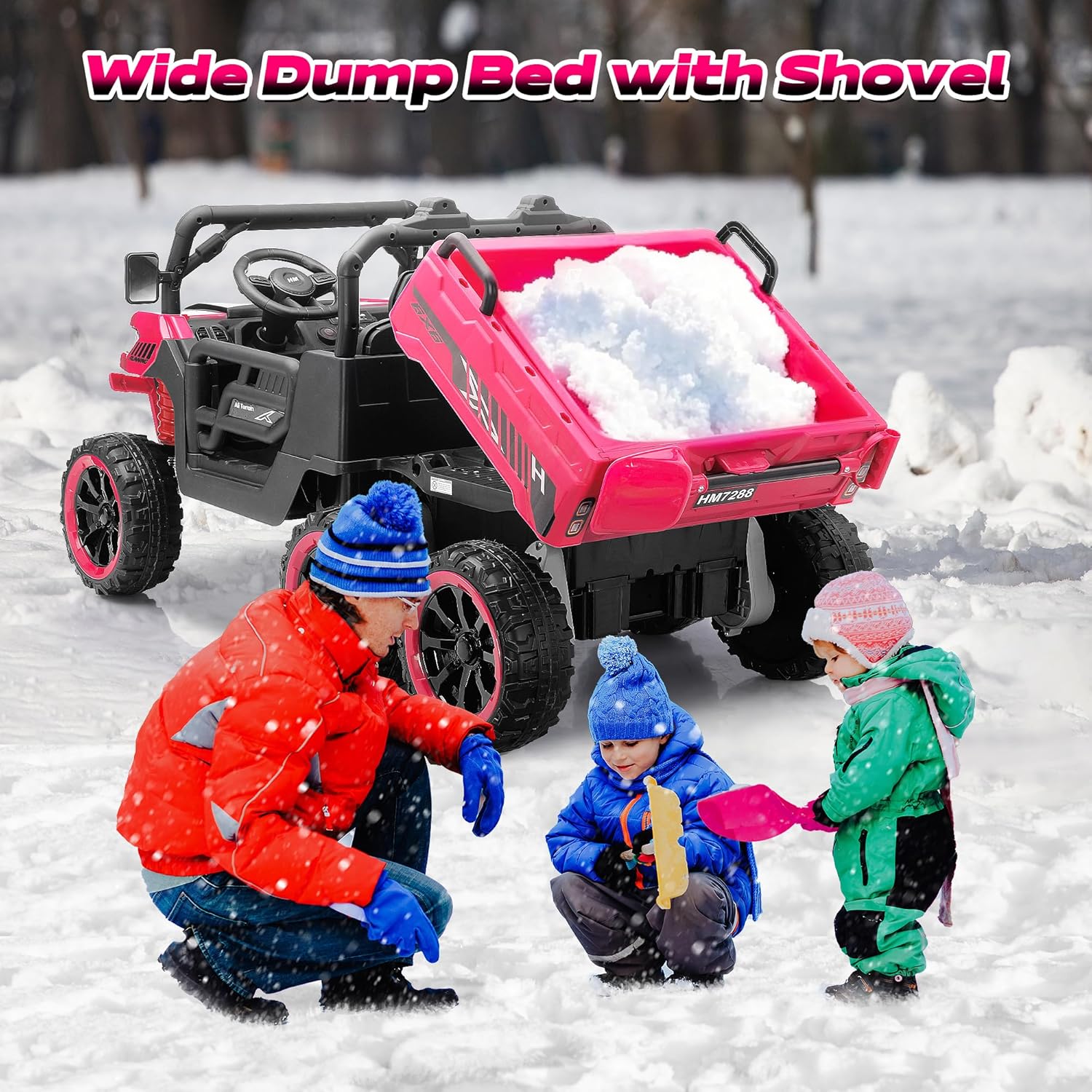 24V 2 Seater Ride on Dump Truck, 4WD 6-Wheel Ride on Toys for Big Kids with Remote Control, Ride on UTV Car with Electric Dump Bed, Toy Shovel, LED Lights & Music - Ages 3-8 (Pink)